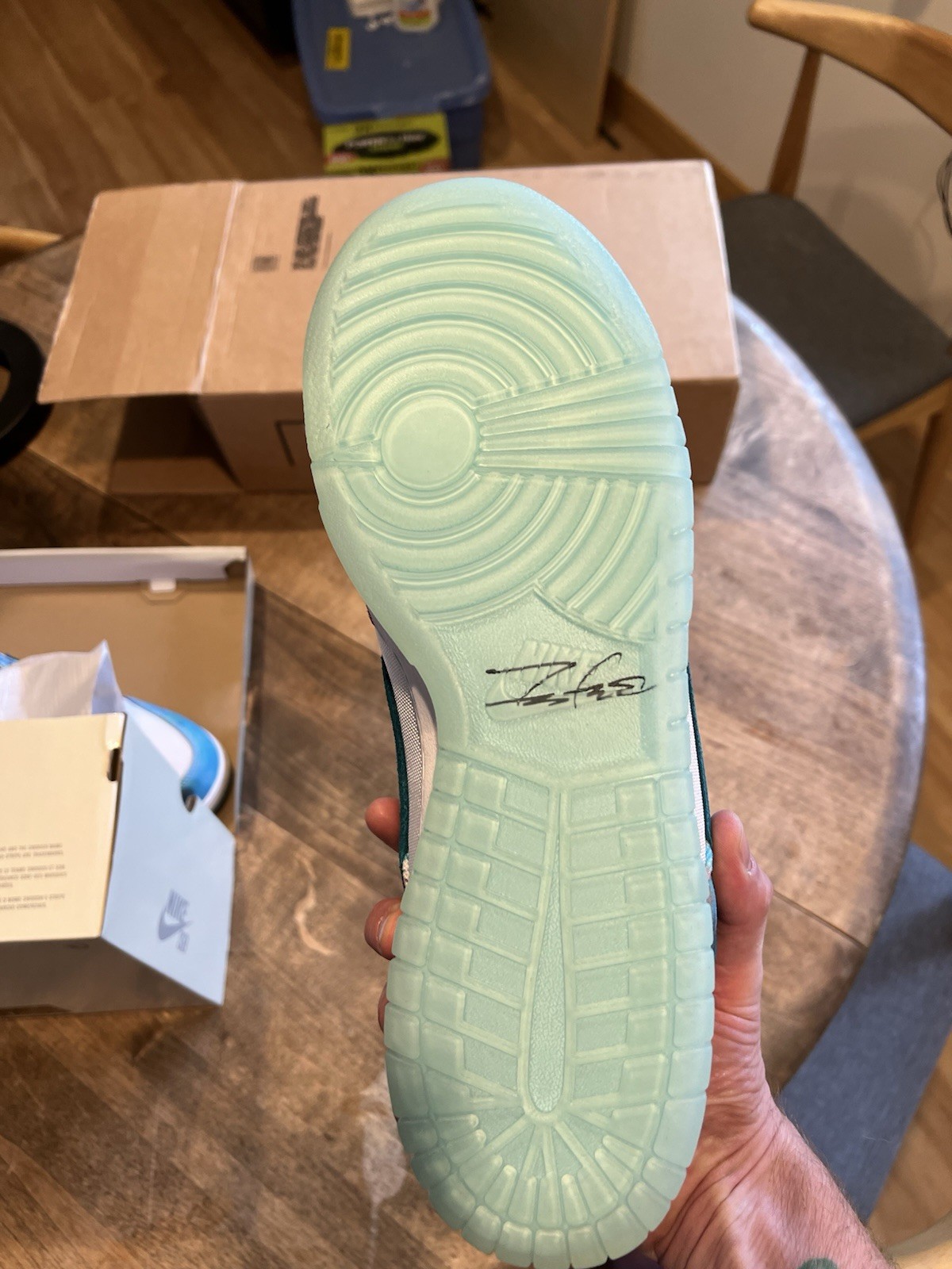 Size 15 – Futura Laboratories x Nike Dunk SB Low Bleached Aqua