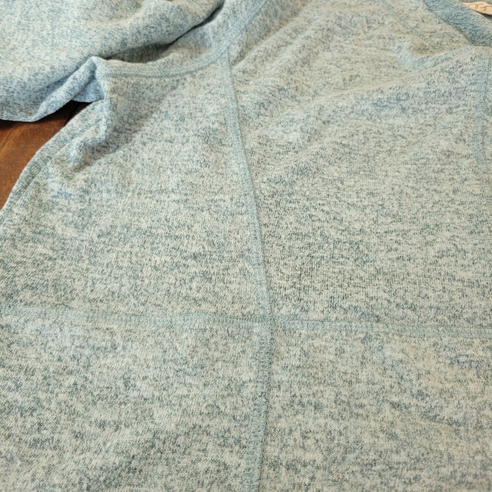 LOGO Lori Goldstein Womens Large Tunic Top Blue Marled Knit Stretch Long Sleeve
