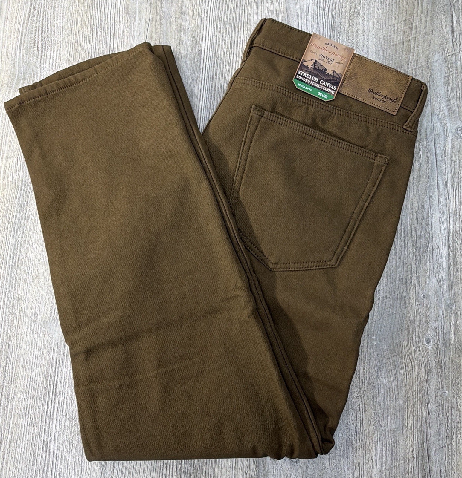 Weatherproof Vintage Sz 38×30 Fleece Lined Stretch Canvas Pant Regular Fit Brown