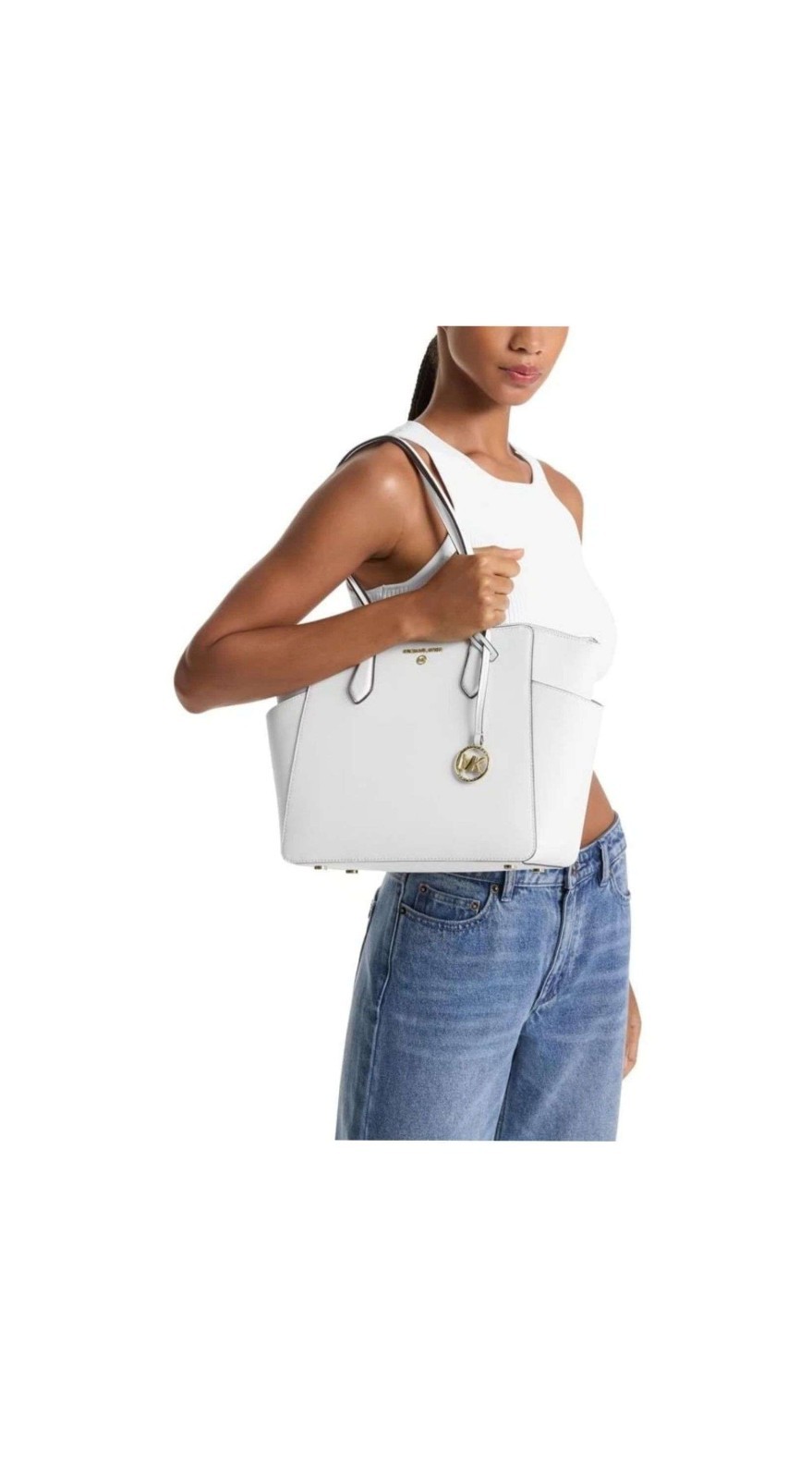 Michael Kors Marilyn Medium Saffiano Leather Tote Bag Optic White 30S2G6AT2L