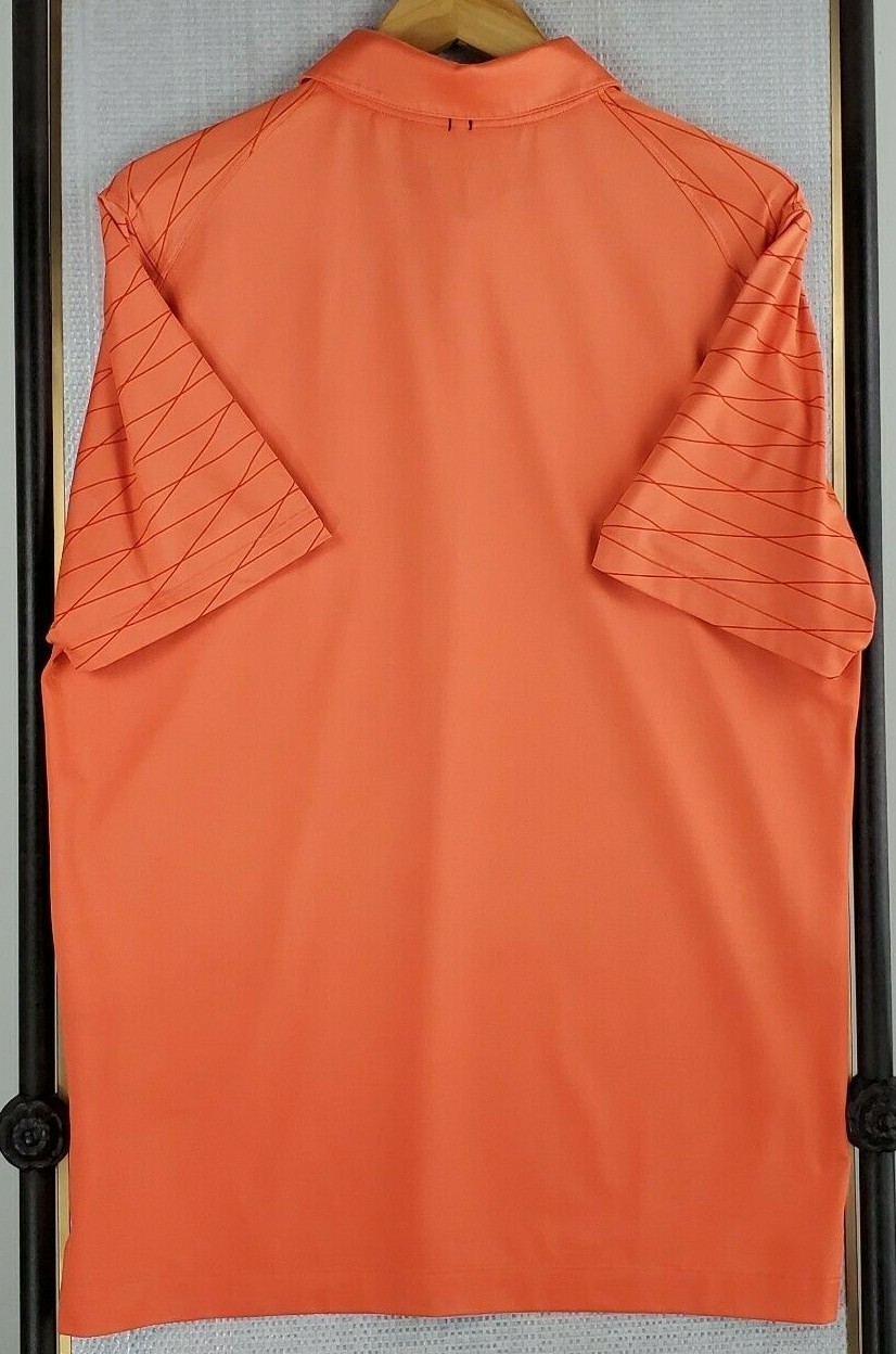NIKE GOLF Size Medium Orange Pocketed Grid Tour Performance Mens Polo Shirt