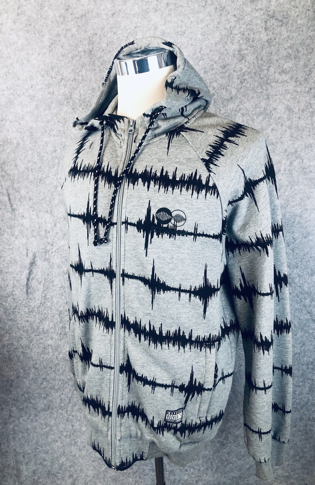 ROCKSMITH Hoodie Size L All Over Sound wave Print 90s Grunge Music Hip Hop