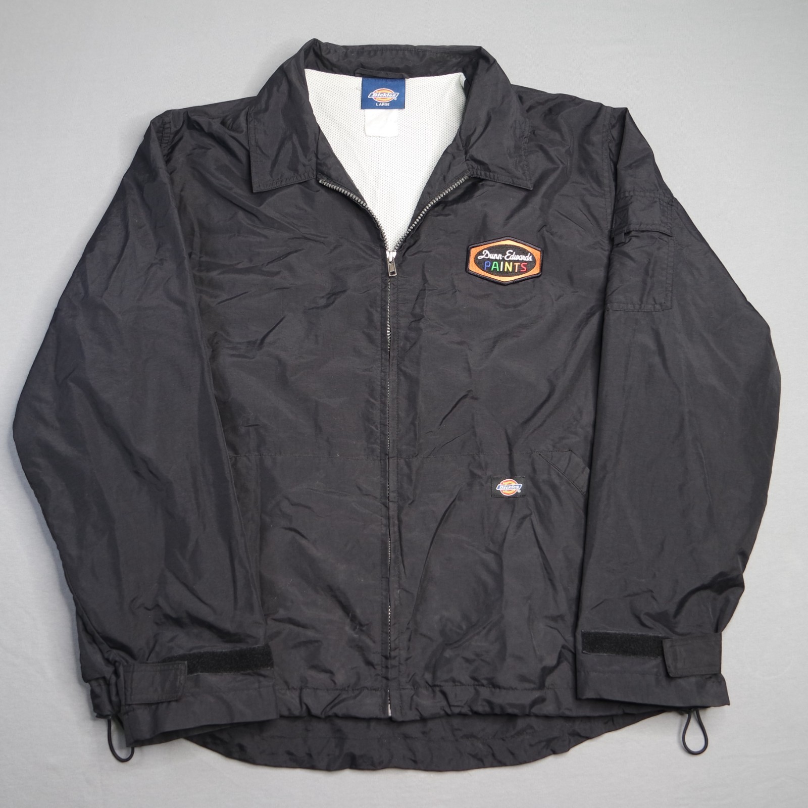 Vtg Y2K Dickies Windbreaker Work Jacket Black Zip Reflective Mens Large Patch