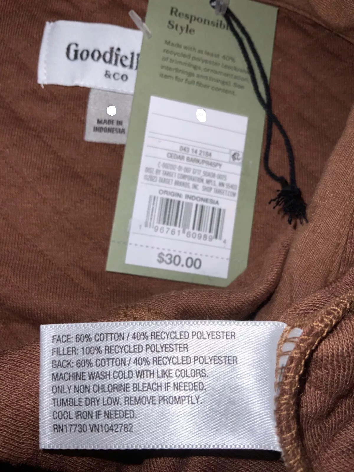 S Goodfellow & Co Quilted Knit Button Down Shirt Jacket Brown Mens SMALL NWT