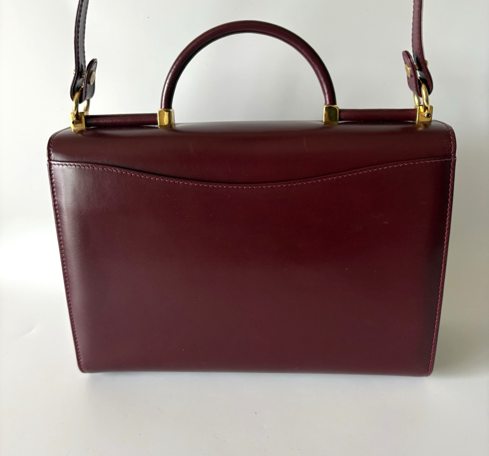 Authentic BALLY Hand bag Burgandy Leather From Japan 01058