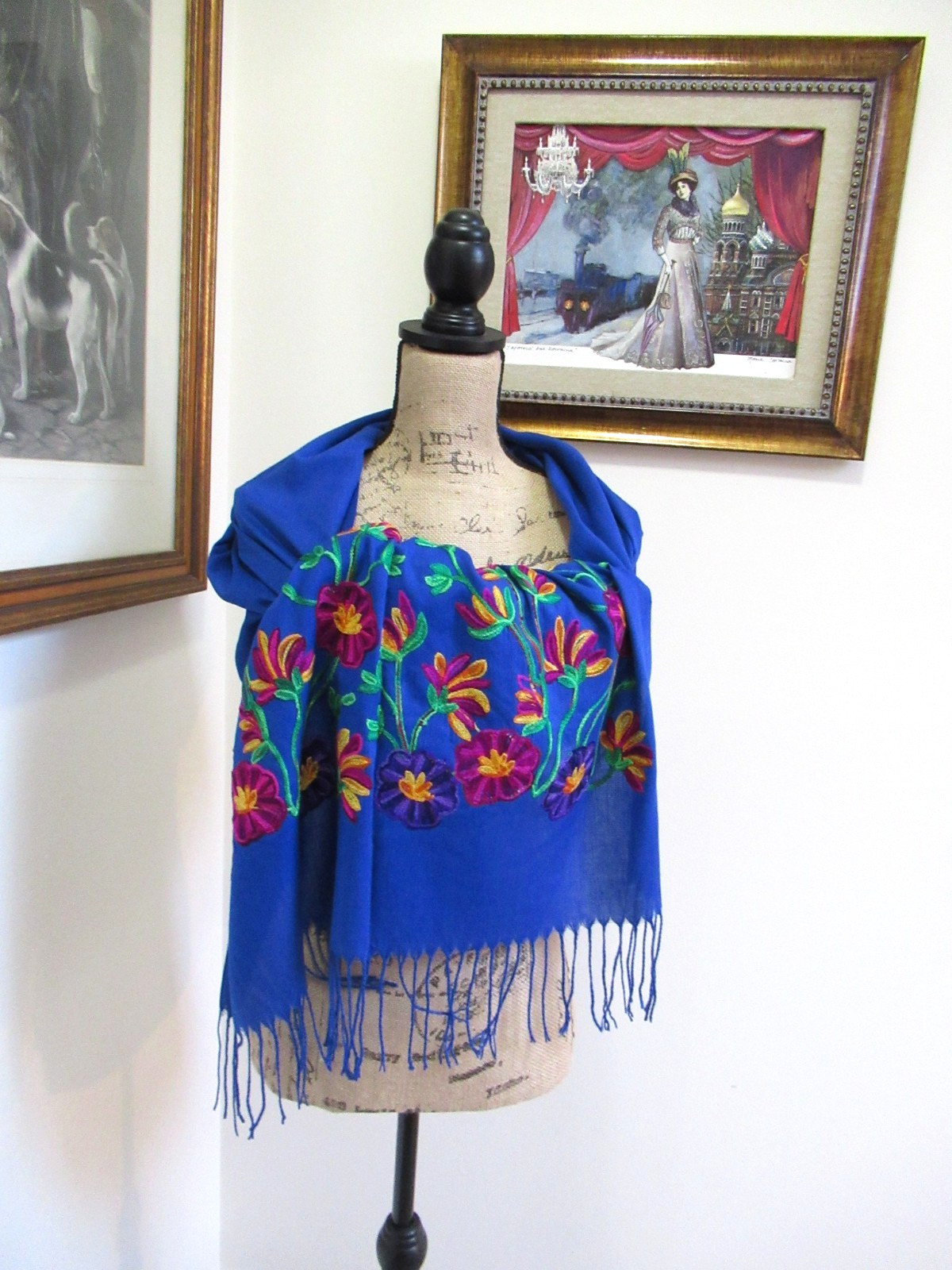 MEXICAN EMBROIDERED SOFT FRINGED SHAWL REBOZO WRAP 76 X 28 – MADE in MEXICO