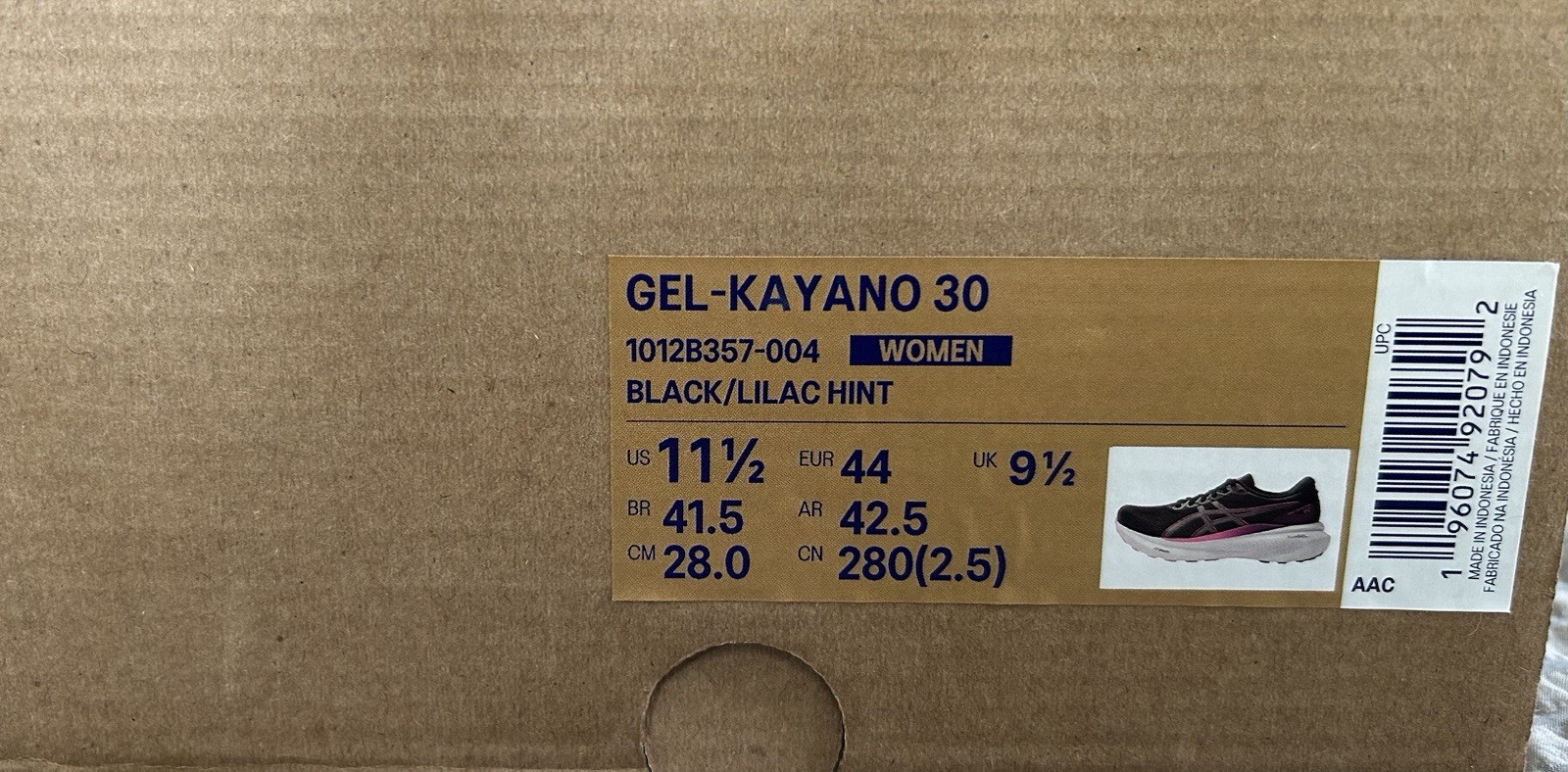 Size 11.5 Asics Women’s Gel Kayano 30 Black/ Lilac Hint 1012B357-004 New in Box