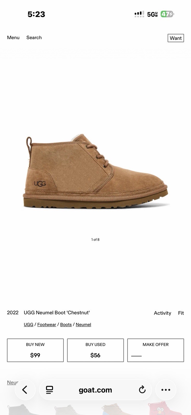 UGG Neumel Boot Brown Suede Sheepskin Lined Lace-Up Ankle Chukka US 11