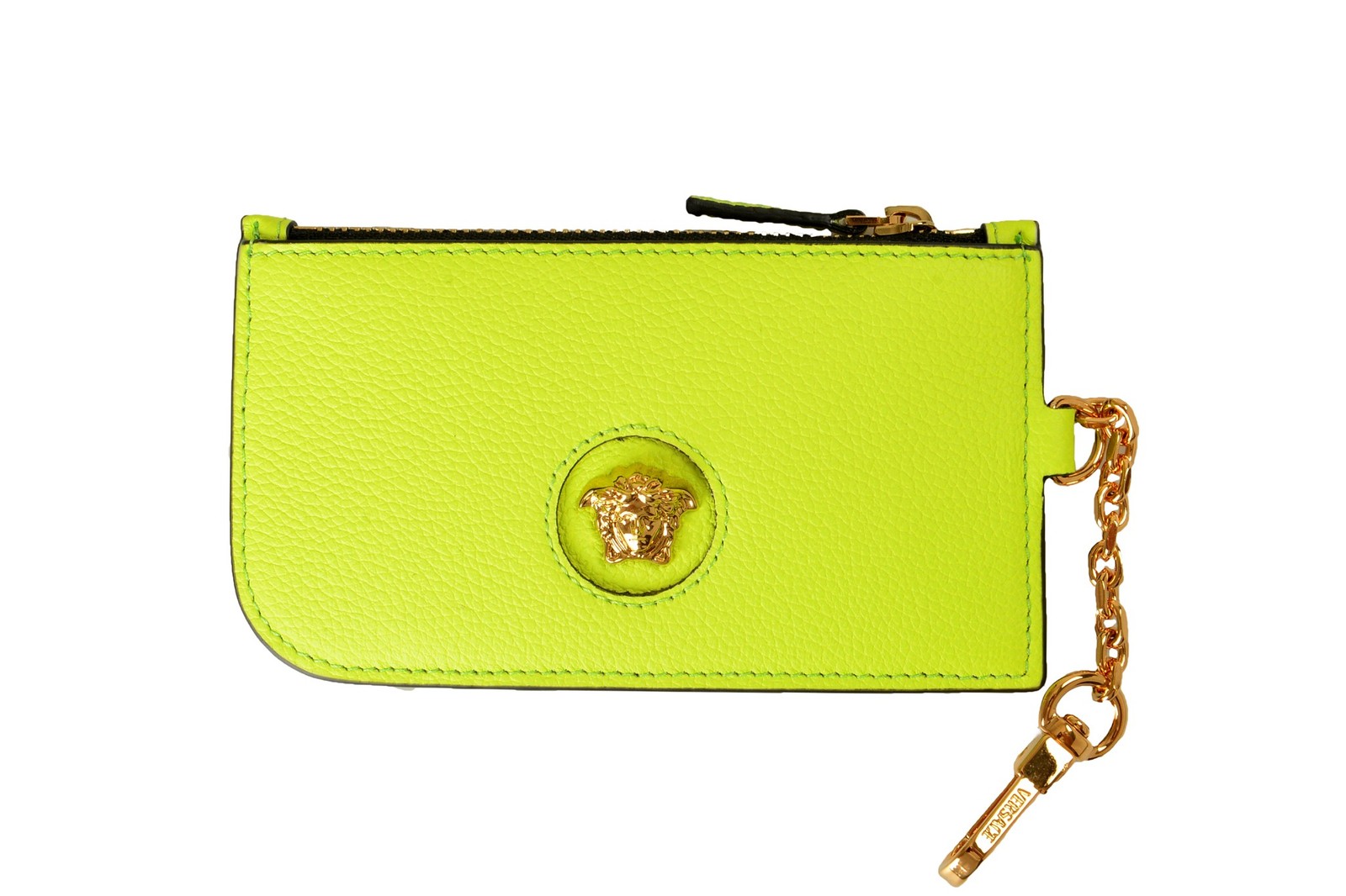 Versace Women’s Acid Lime 100% Textured Leather Card Case Keychain