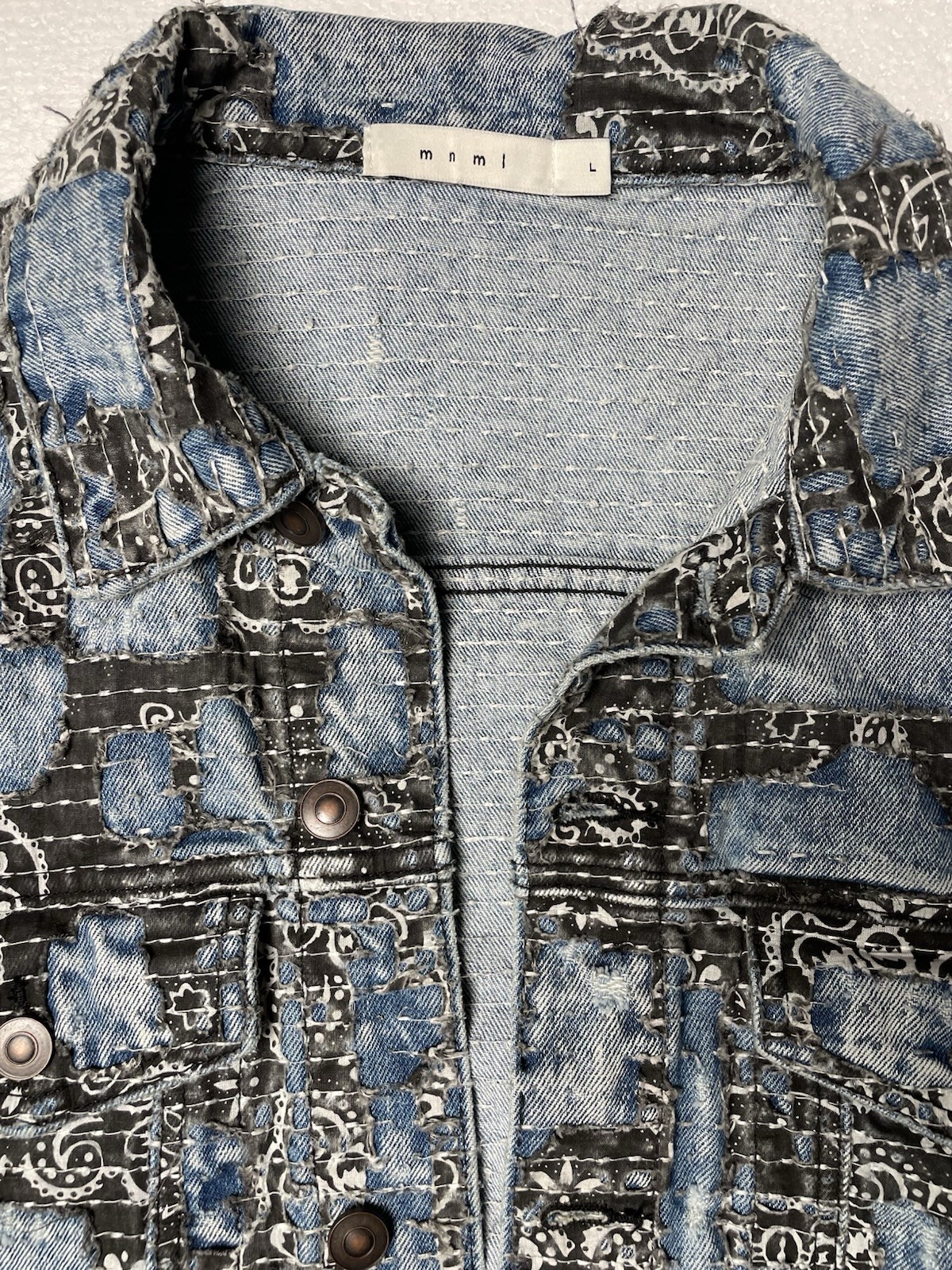 MNML Boro Paisley Denim Jacket Size L Excellent Condition
