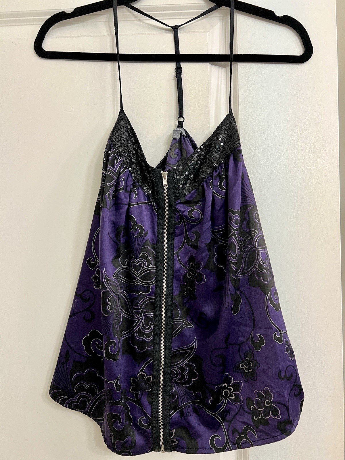 Charlotte Russe Y2K Zip Front Purple Black Cami Top Vintage Size Small