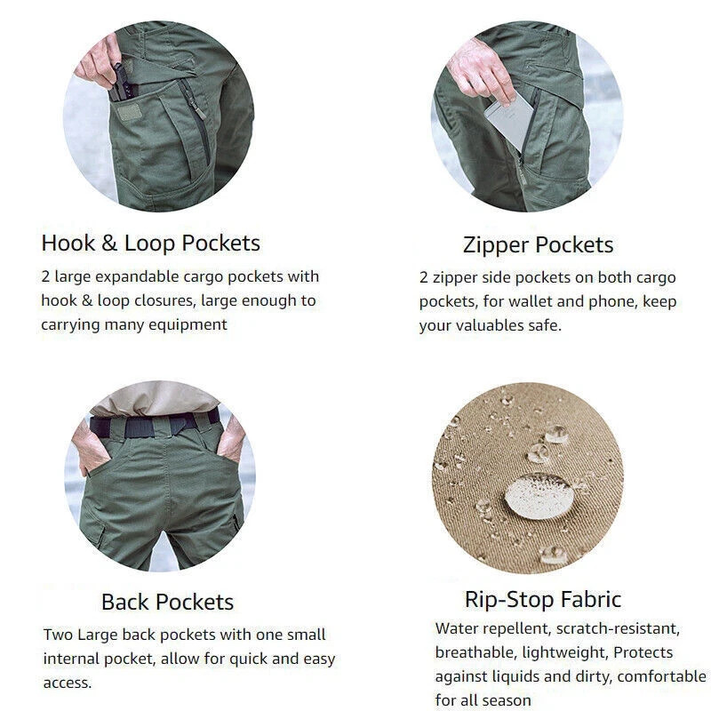 Mens Cargo Pants Work Combat Pants Outdoor Hiking Waterproof Trousers Tactical