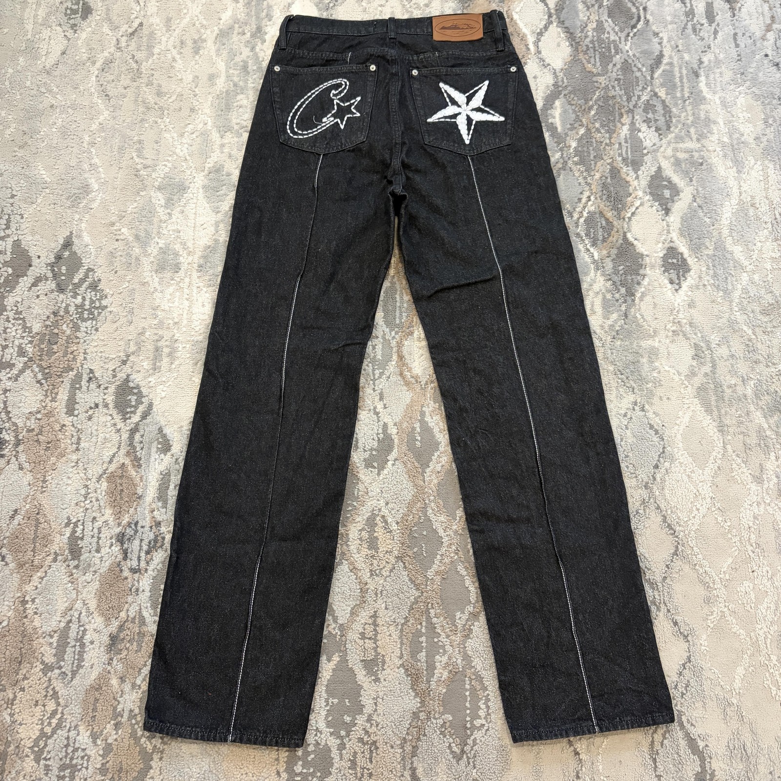 Corteiz Denim Genes Jeans Mens 30×32 Black Straight Leg Star Embroidered Pockets