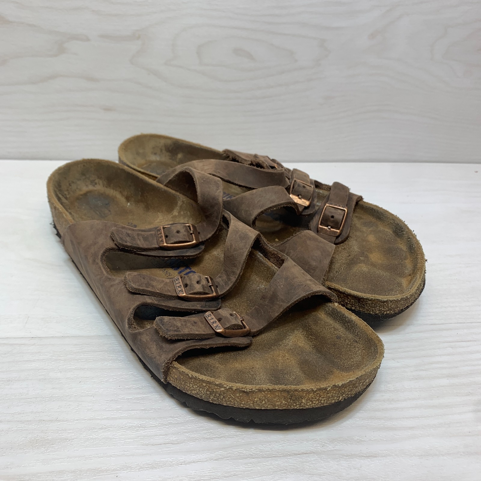 Birkenstock Florida Soft Footbed Sandals Womens Size 8 Brown Leather Comfy