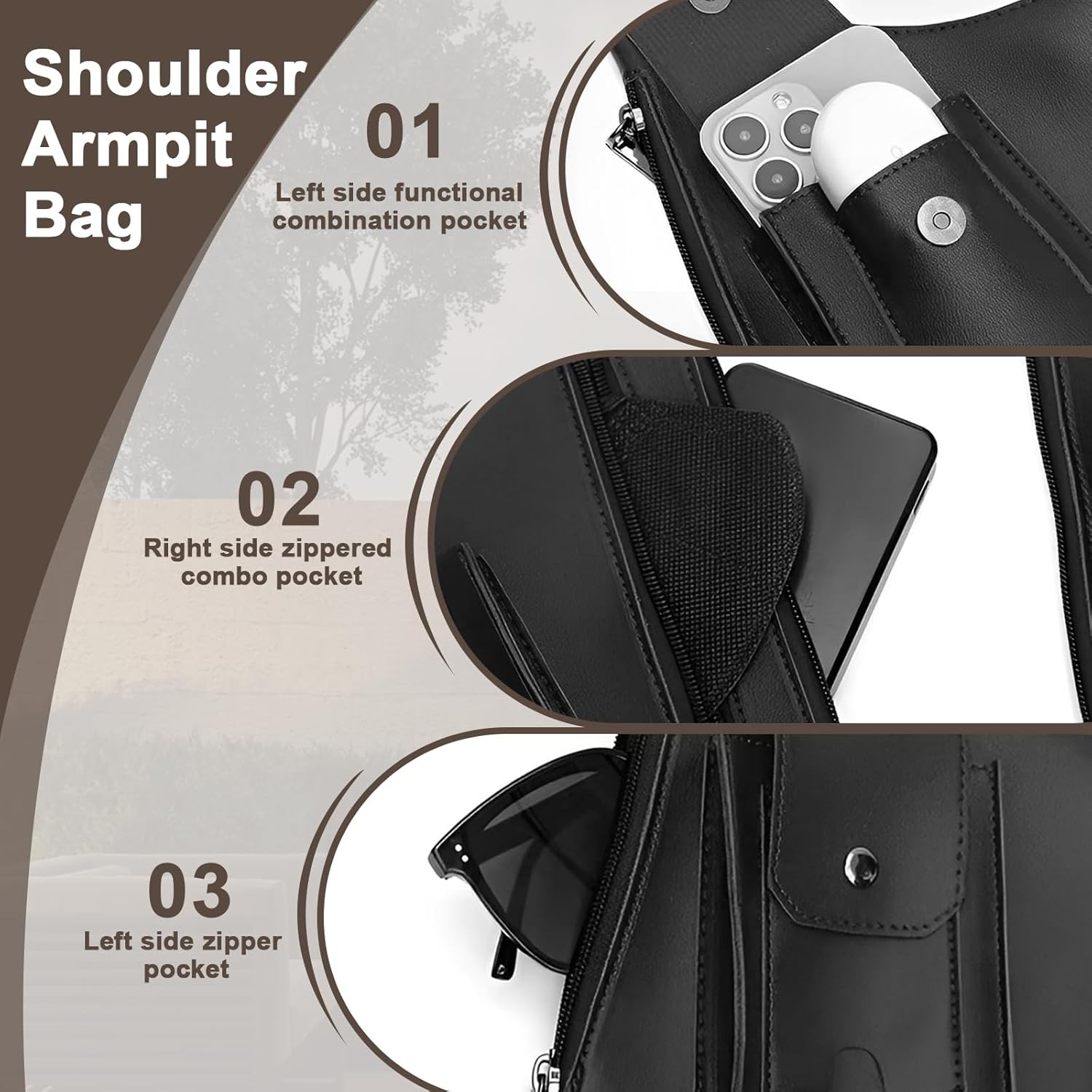 Double Shoulder Armpit Bag for Men, Anti-theft Bag with Double Shoulder Straps,