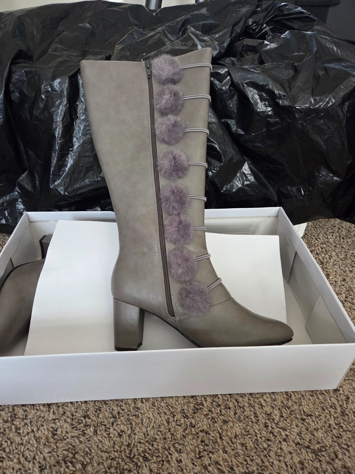 ASHRO women’s Malia Puff Ball knee high boots shoe size 8 M gray NEW