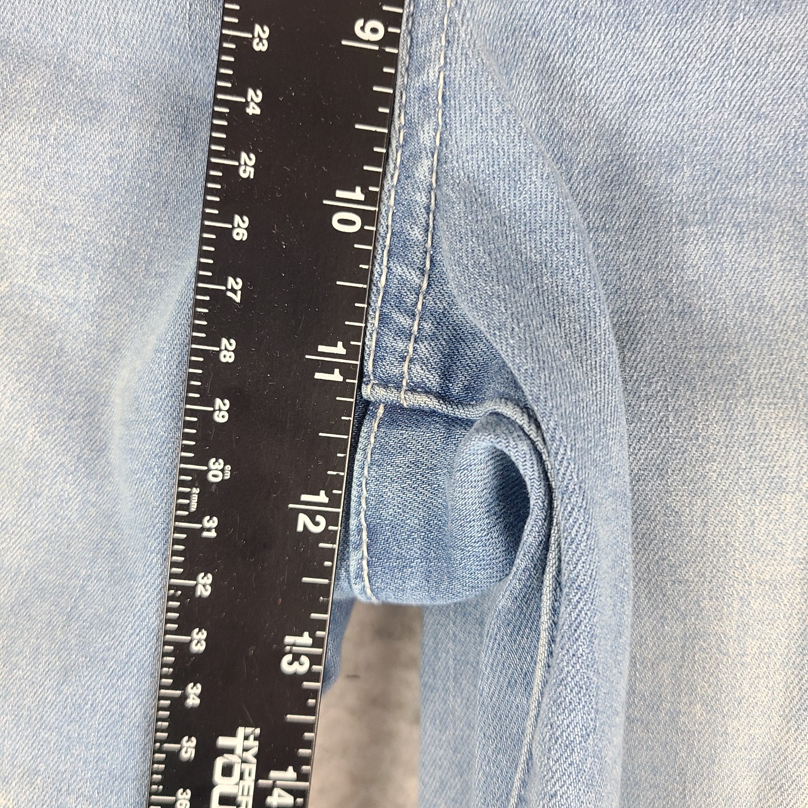 Democracy Jeans Womens 12 Blue Ab Technology Straight Leg Fray Light Wash Denim