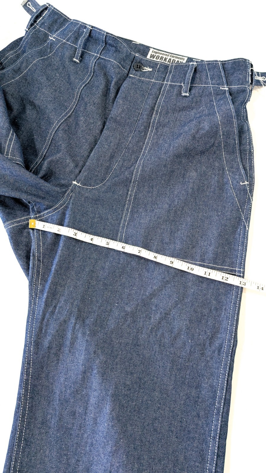 Engineered Garments Workaday Fatigue Pant XS Indigo 8oz Denim Tapered Cinch Blue