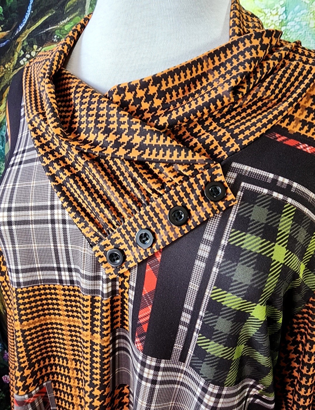 Lily By Firmiana Multi Pattern Houndstooth Plaid Patchwork Tunic Top 1X
