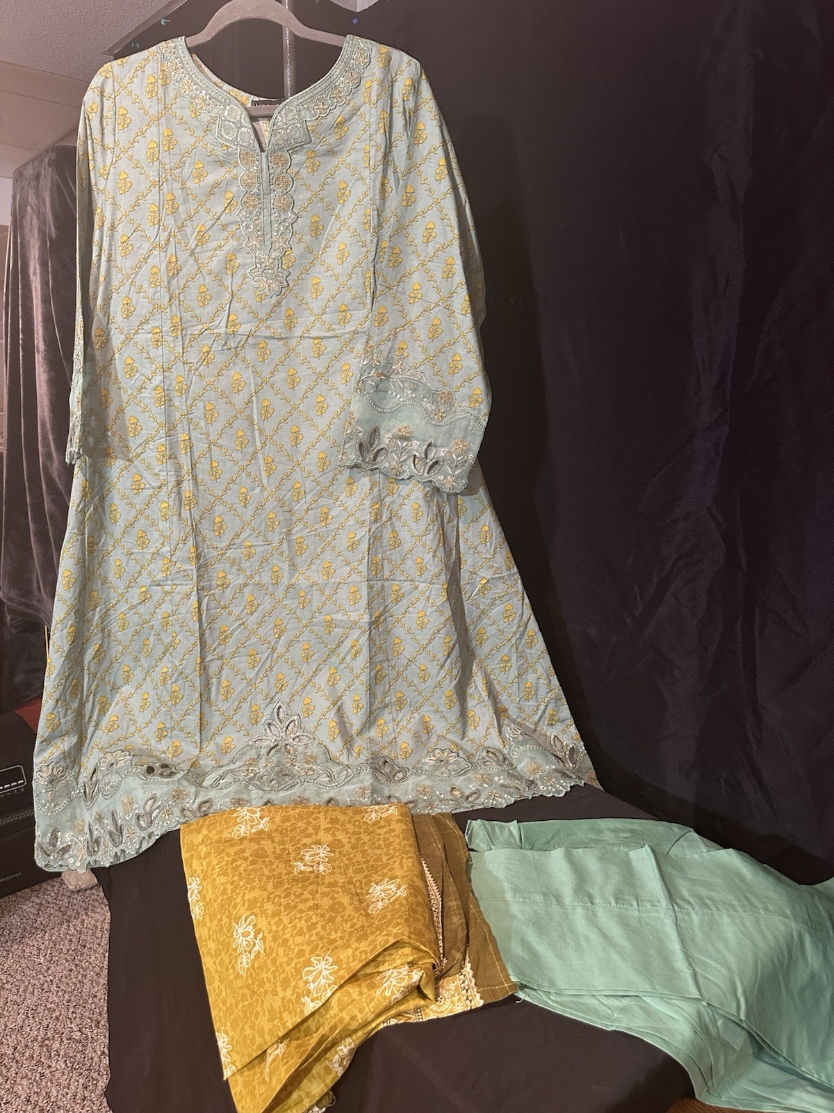 Bin Saeed Lawn Cotton 3 Pc Suit-premium Cut Work Emb- Aline Style-M & L – $44