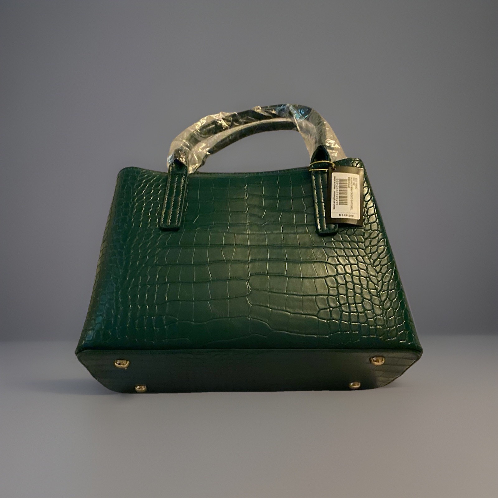 NWT Bebe Green Croco Satchel Top Handle Zip & Magnetic Detachable Strap