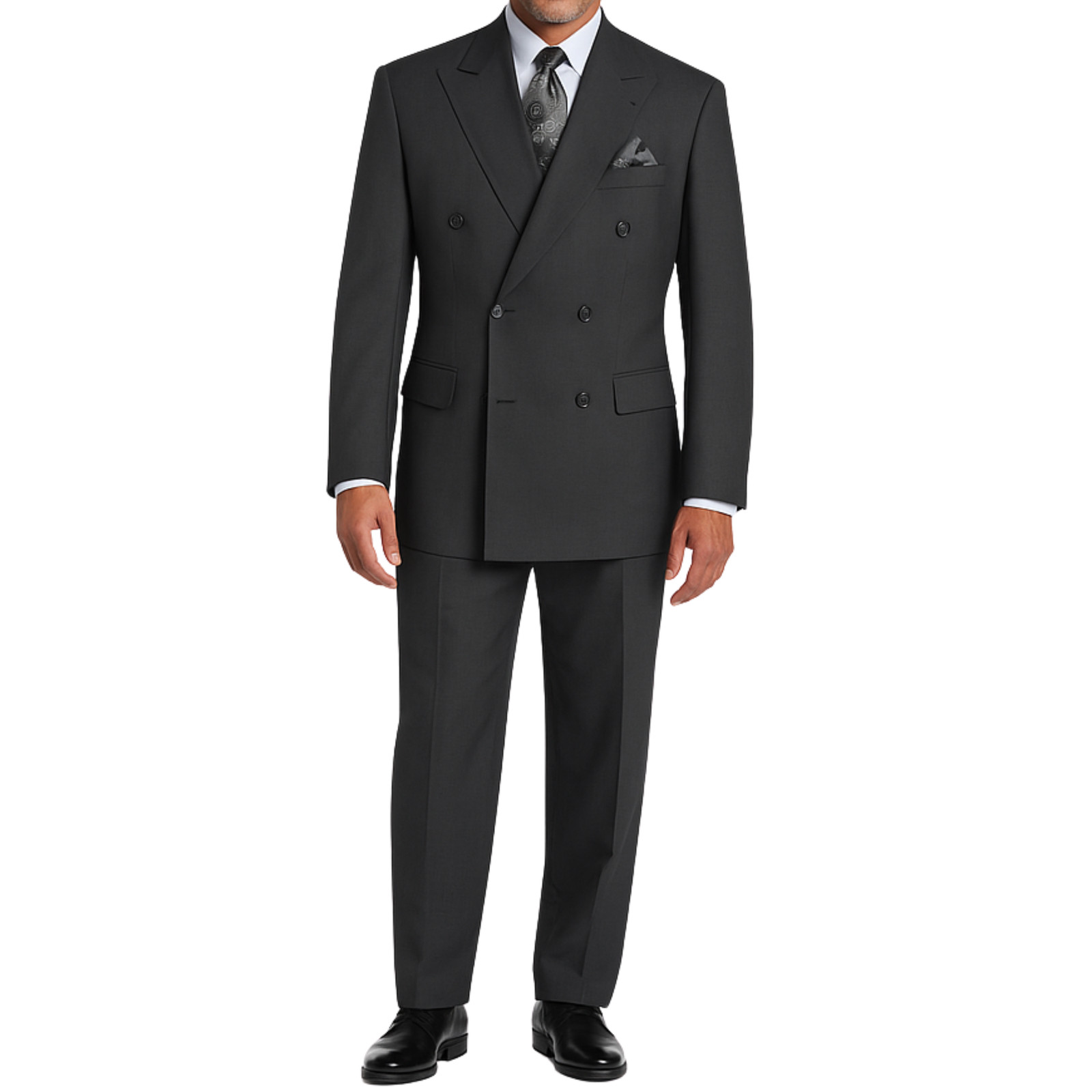 VINCI Men’s Heather Gray Double-Breasted Suit w/ Adjustable Waist, Reg-Fit – NEW