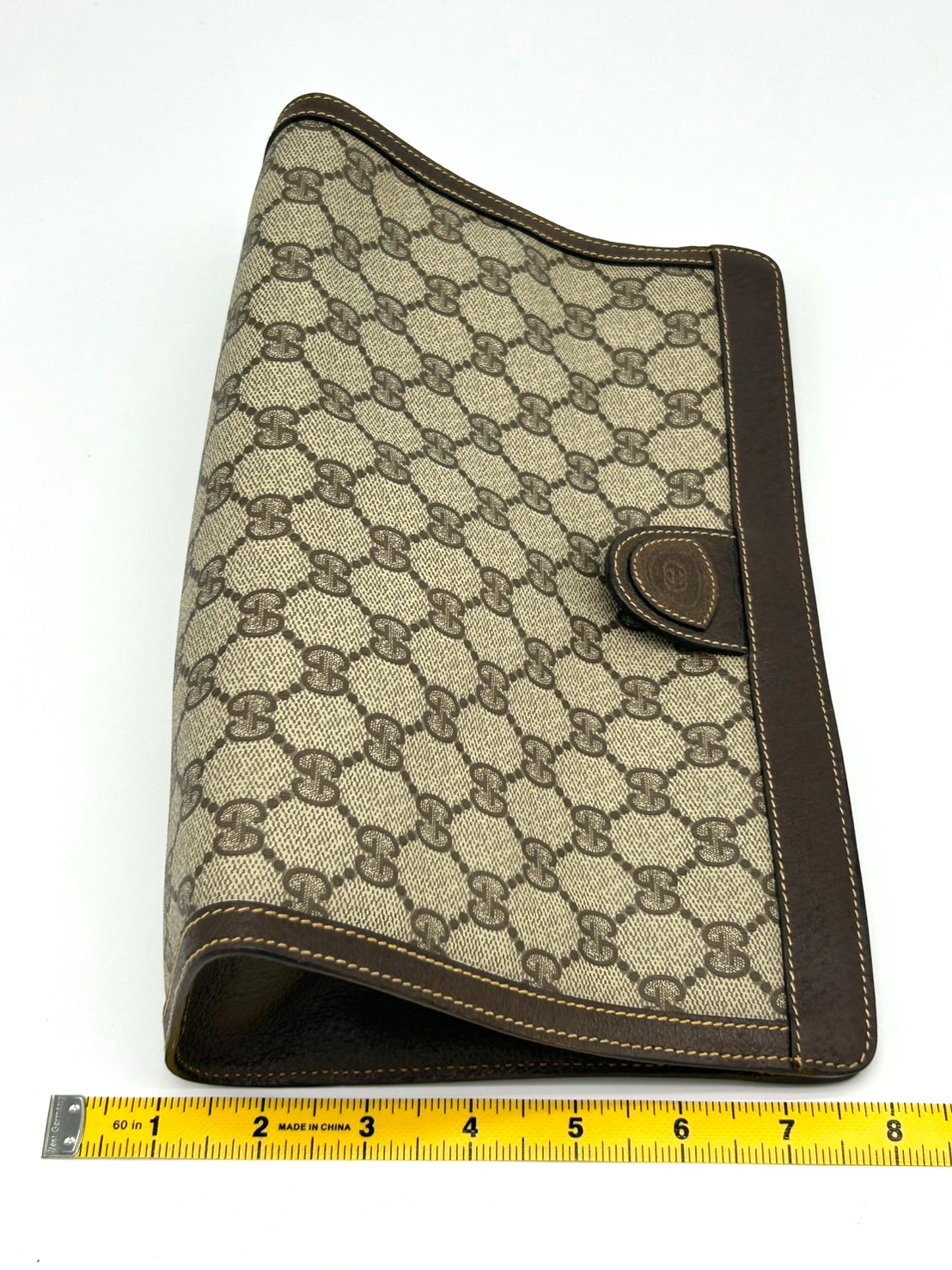 Gucci Clutch Bag GG Supreme Pouch Brown PVC Leather Vintage Authentic