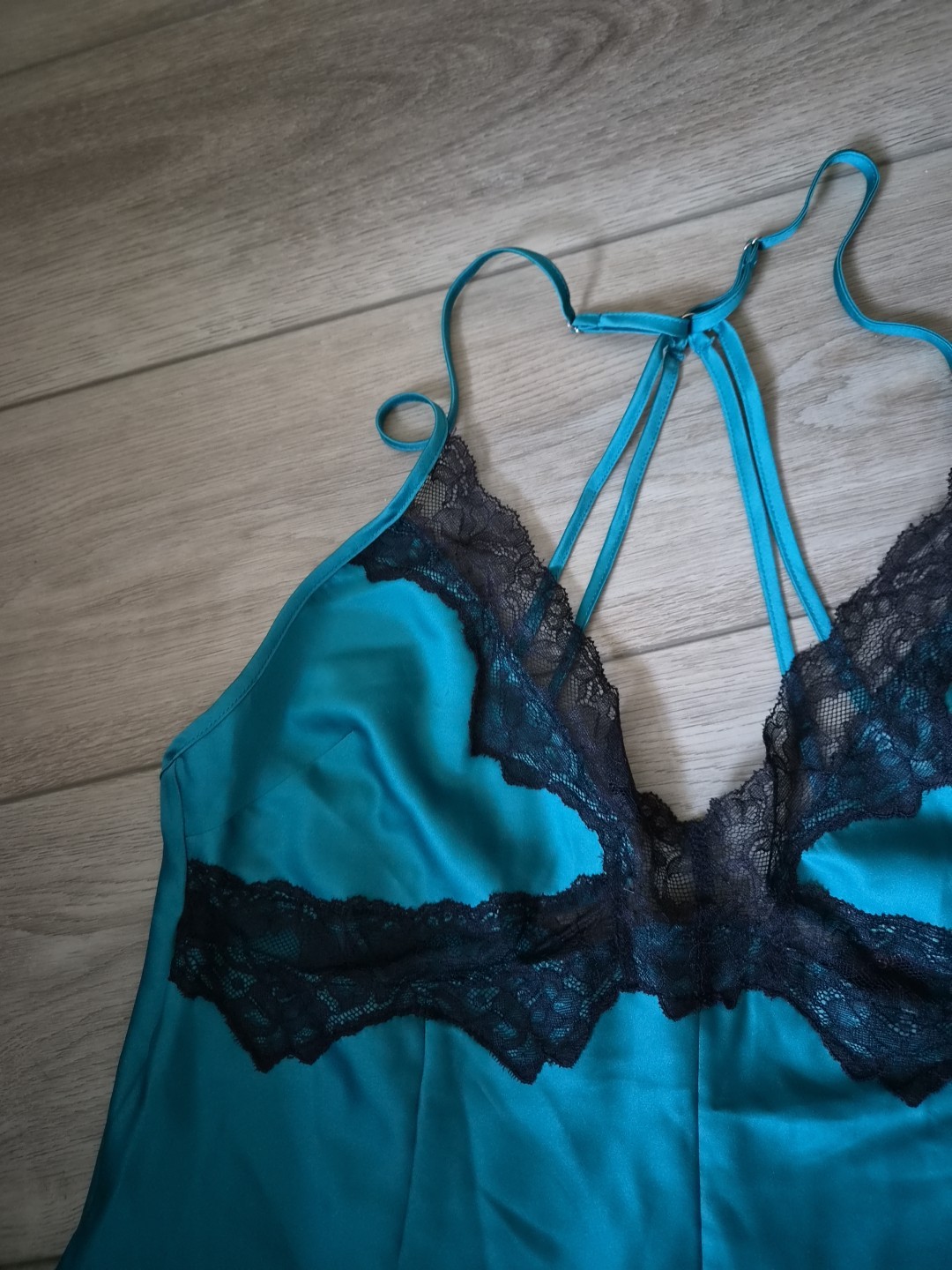 Ann Summers Teal Blue/Green Satin & Black Lace Playsuit Size Medium 12-14