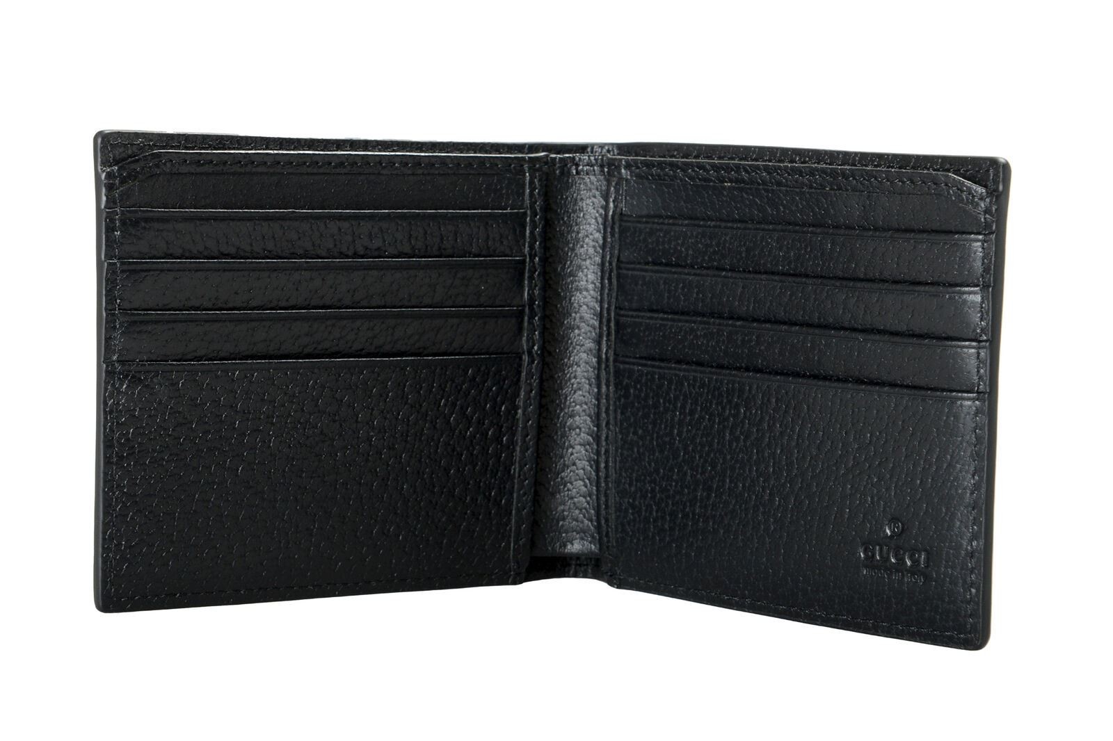 Gucci Men’s Black & Gold Bee Star Print Textured Leather Bifold Wallet