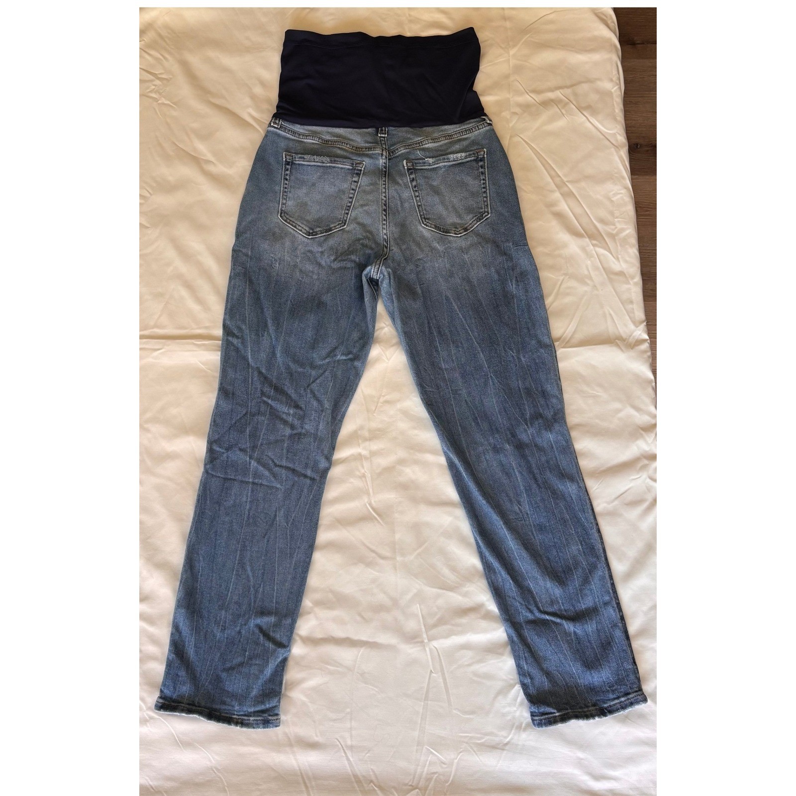 PinkBlush Maternity Distressed Boyfriend Jeans Blue Size 28 Full Belly Band