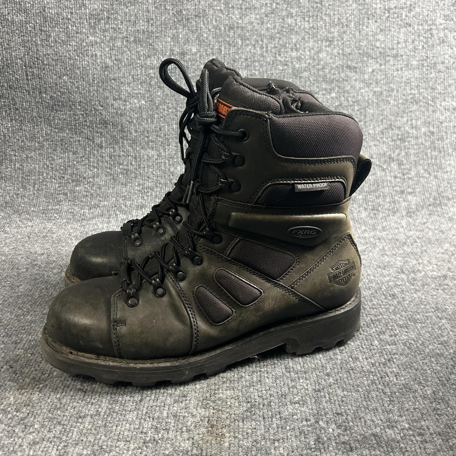 Harley Davidson FXRG Boots Mens Size 11 Black Leather Waterproof Lace Up Zip