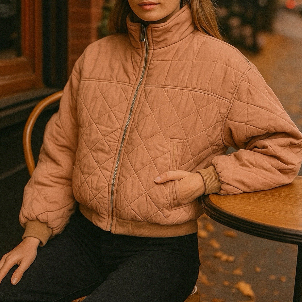 Blank NYC Jacket Womens XS Peach Quilted Cropped Zip Spring Bomber