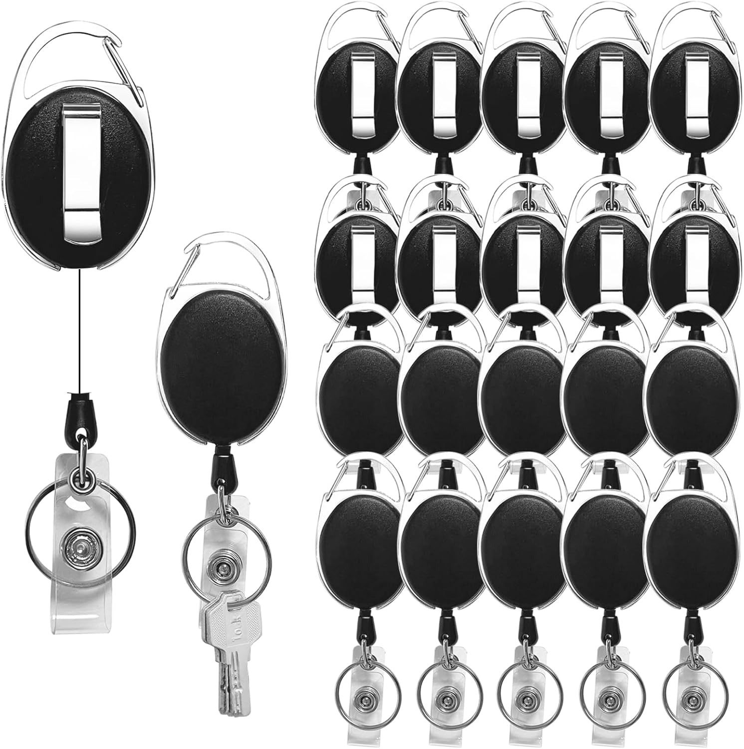 20 Pack Retractable Badge Holder with Carabiner Reel Clip, Badge Reel Bulk ID Ca