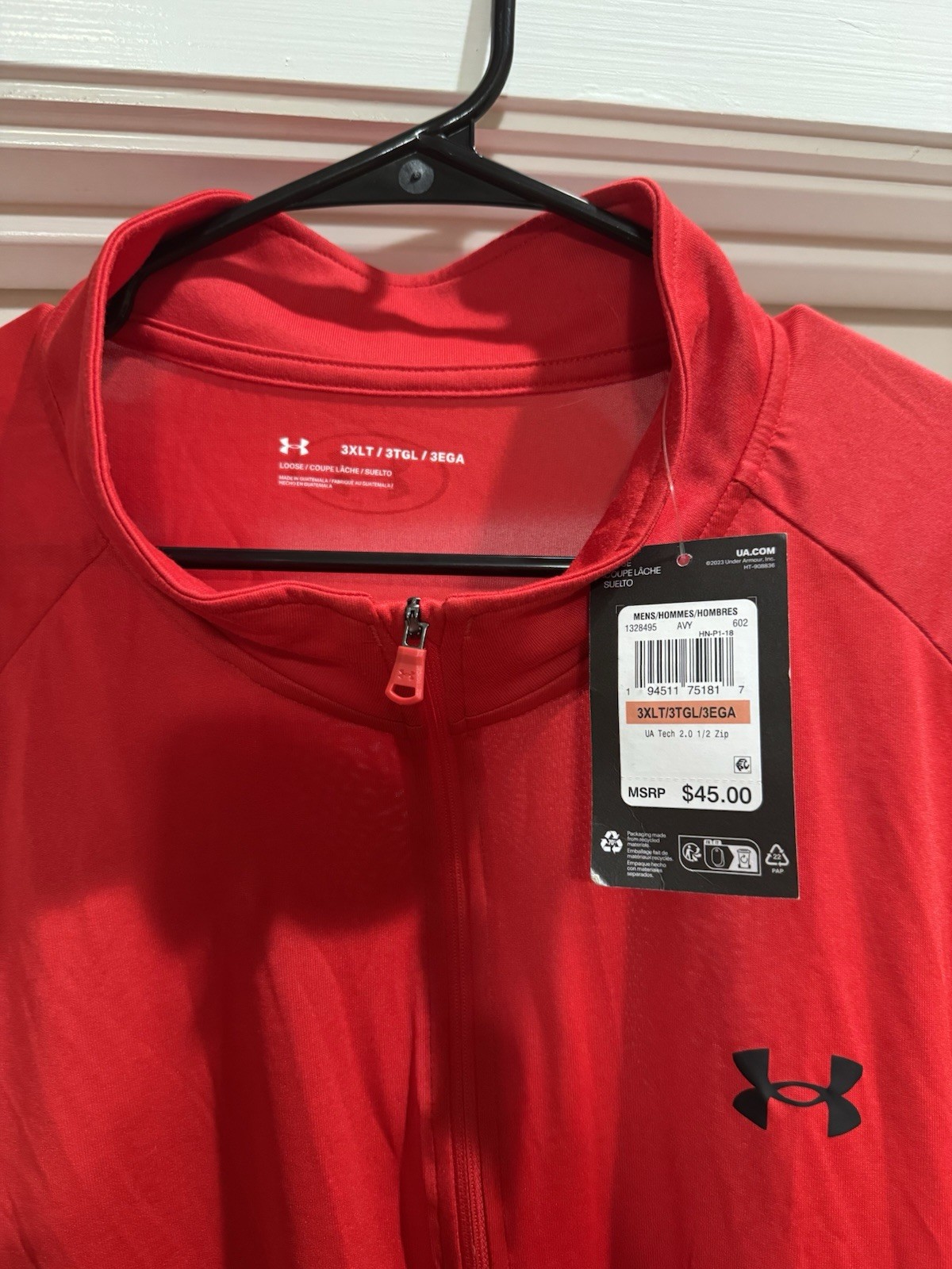 Under Armour UA Tech 2.0 Lightweight 1/2 Zip Mock Neck Pullover Red 3XLT
