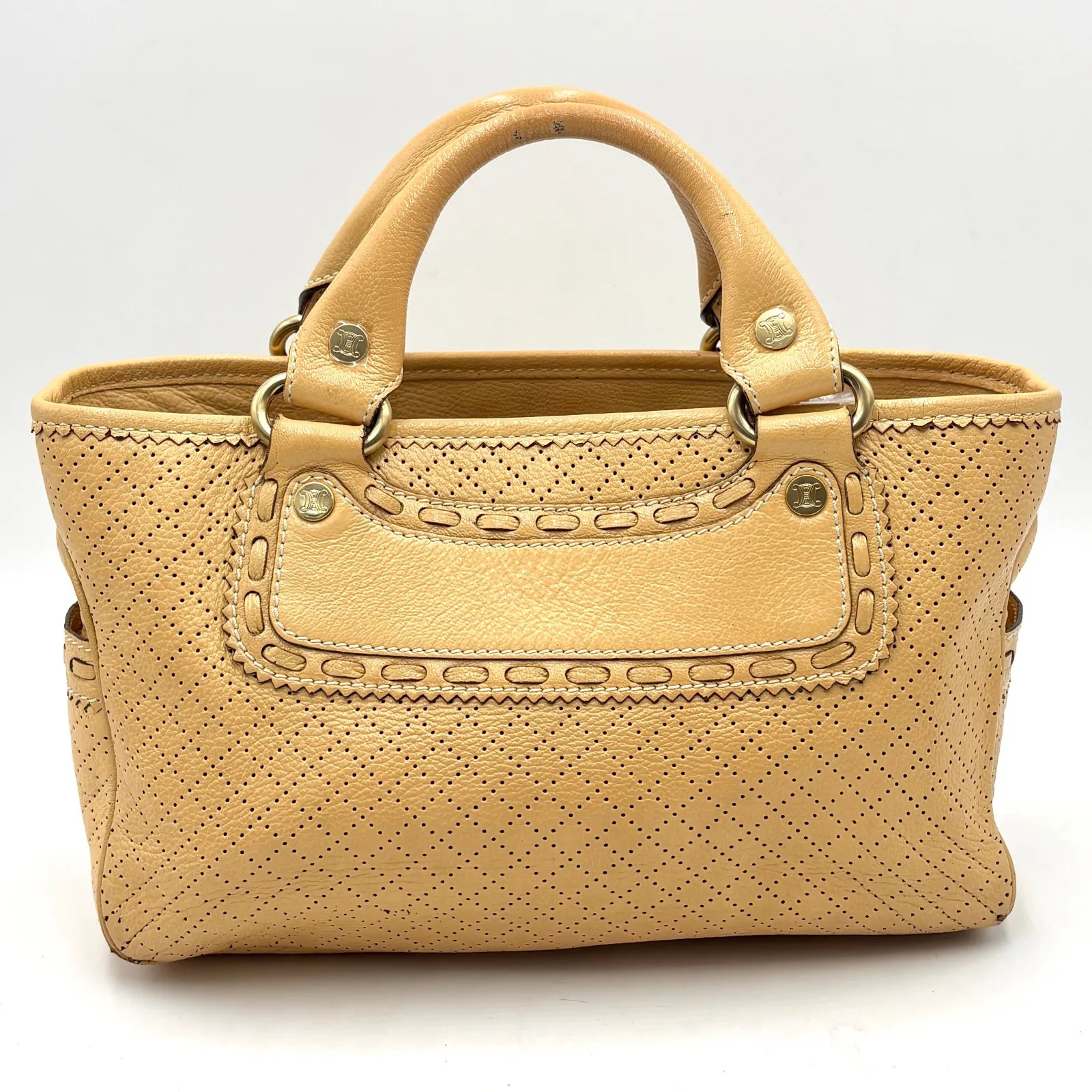 Auth Celine Y2K Perforated Leather Boogie Bag Leather Handbag Beige 2Y8978