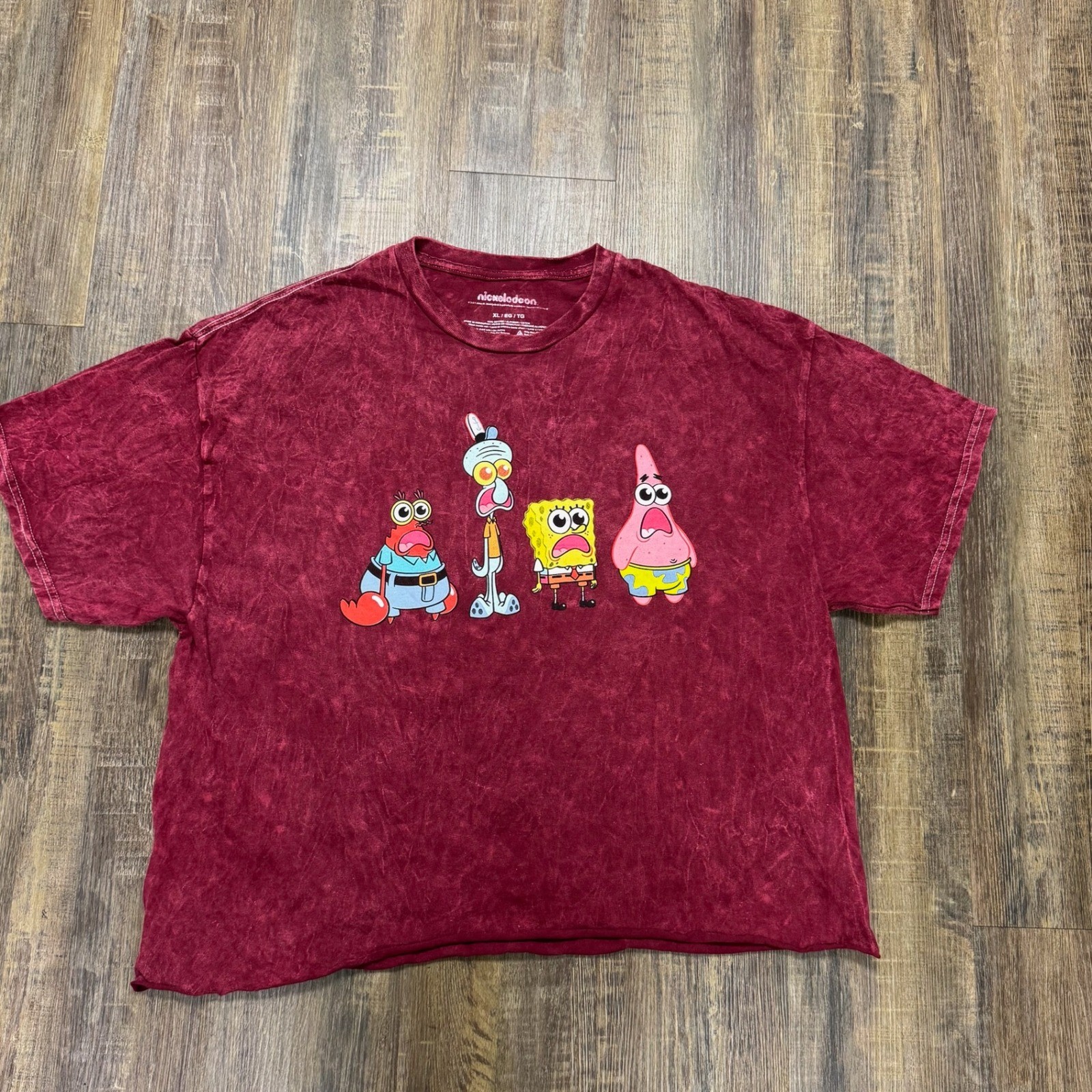 Nickelodeon Spongebob Squarepants Graphic T Shirt XL Red crop top Crew Neck