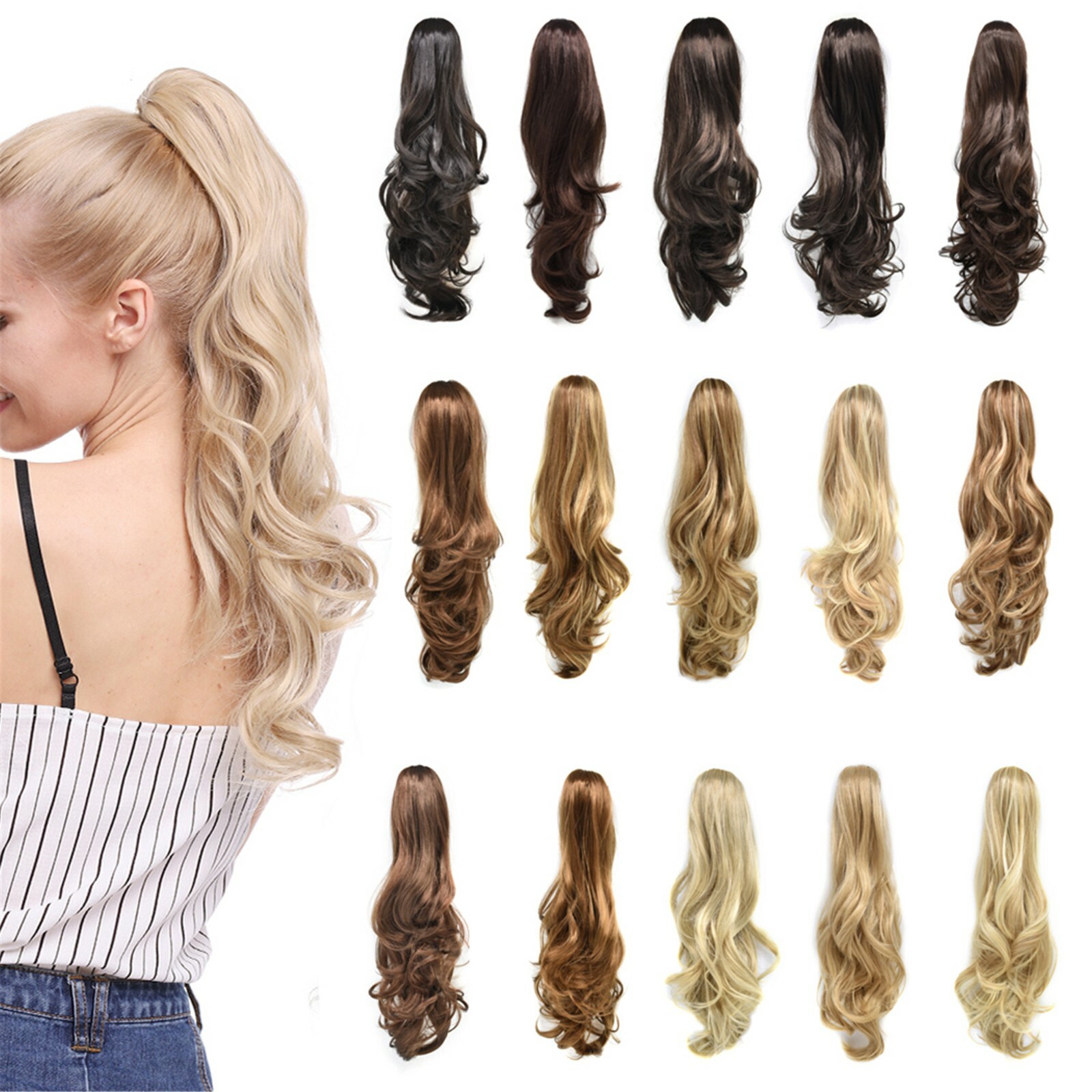 Thick Jaw Claw Clip In Ponytail Curly Wavy Long Hair Extension Natural As Human