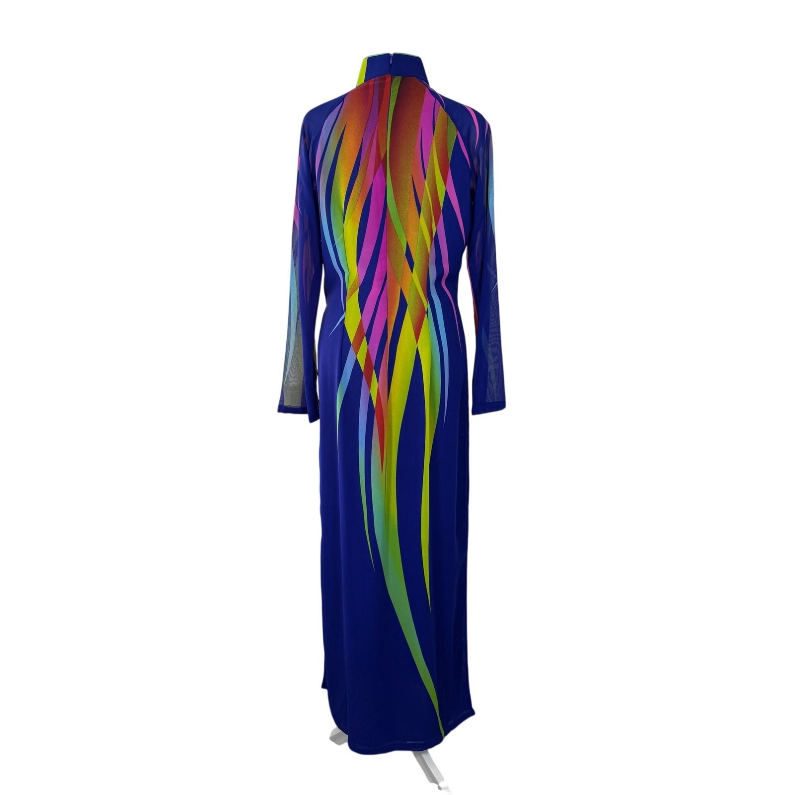 Multicolored Semi-Sheer Long Sleeve Ankle Length Tunic w/ High Side Slits