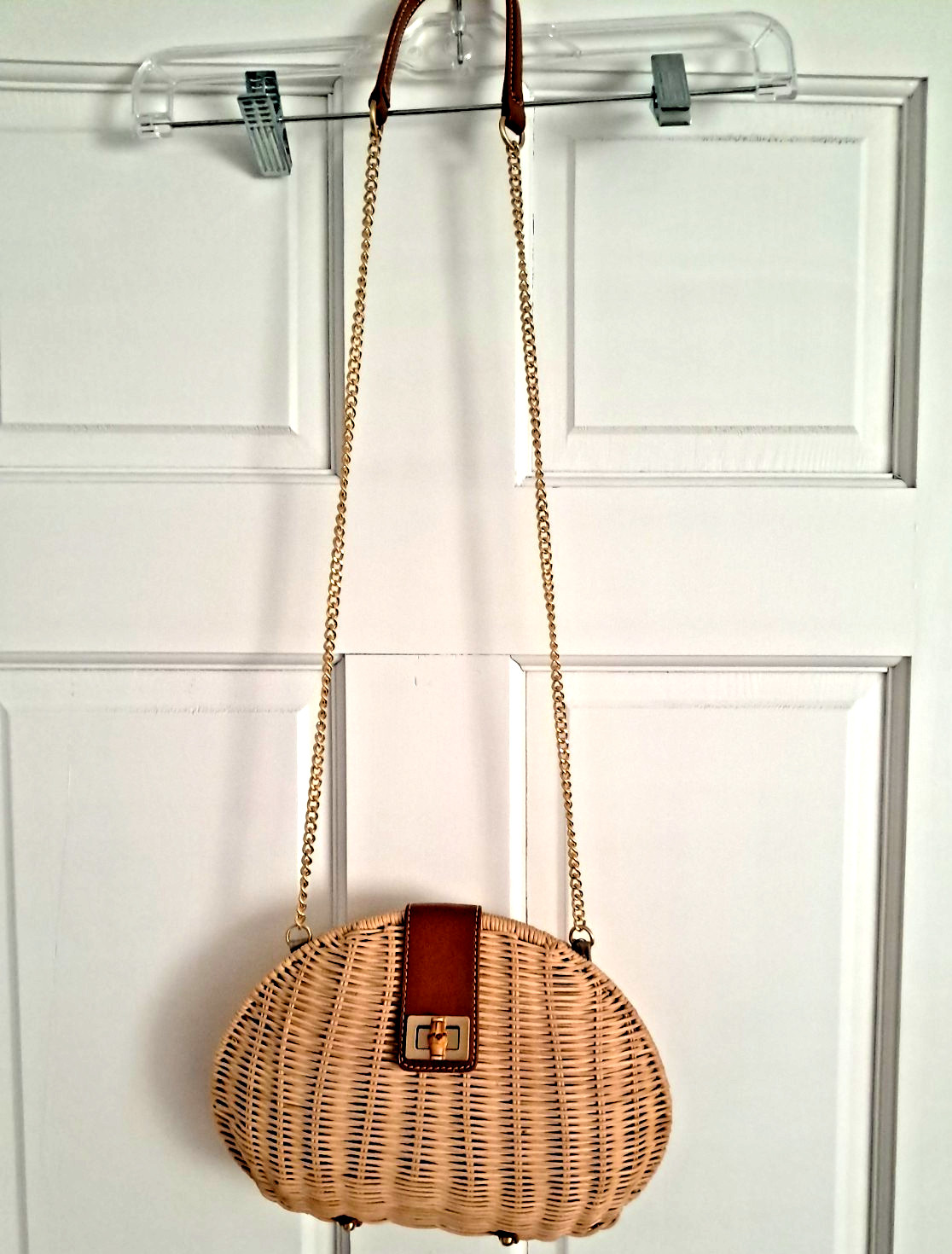 NWT Talbots rattan & leather purse , chain strap, NEW