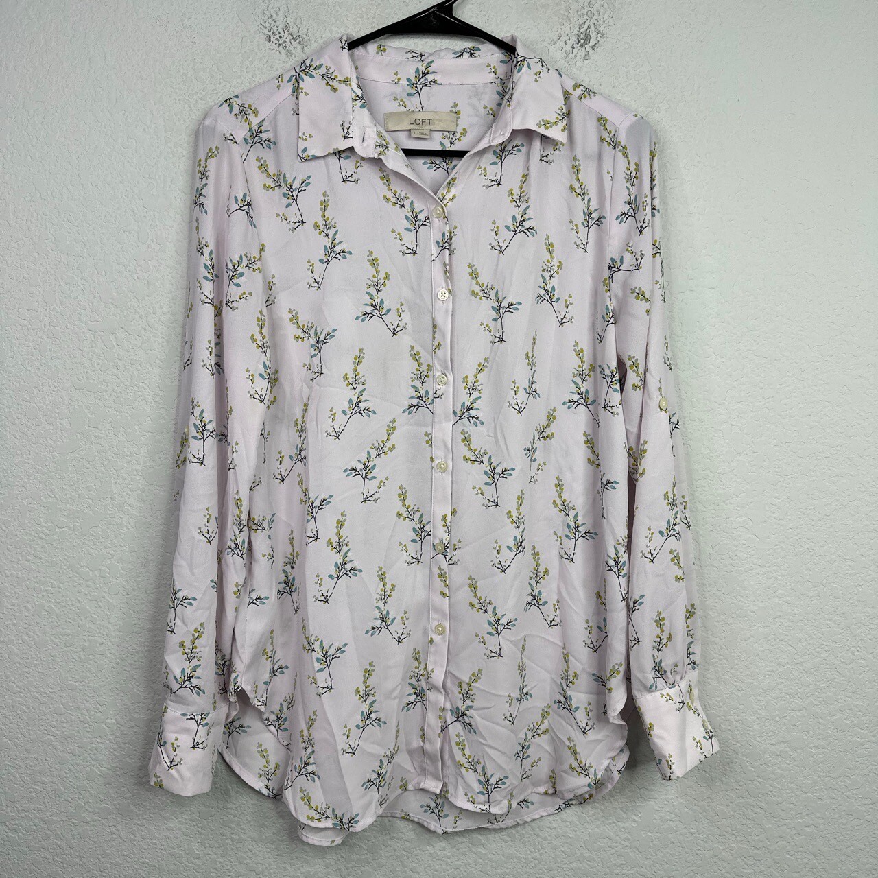 LOFT Shirt Womens S Lavender Floral Long Sleeve Coquette Romantic Cottagecore