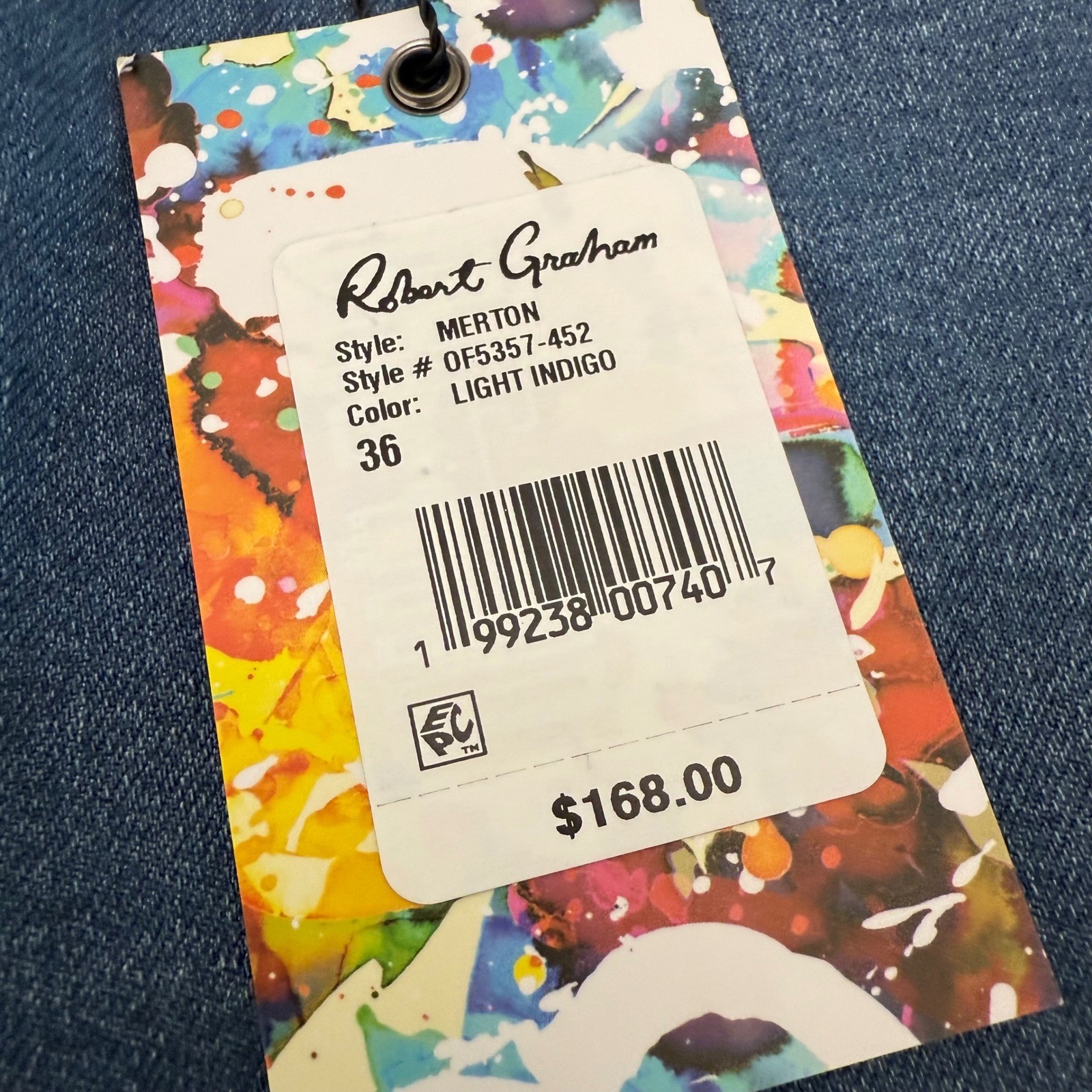 Robert Graham Merton Mens Light Indigo Straight Leg Jeans 36×34 OF5357-452 NEW