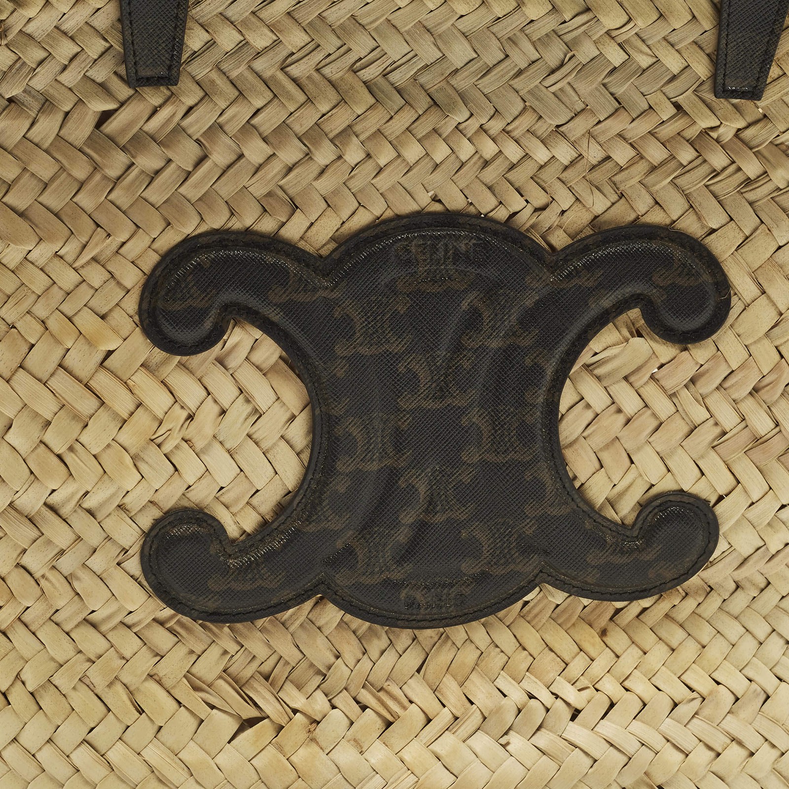 Celine Triomphe BlackBeige Raffia and Printed Coated Canvas Basket Bag