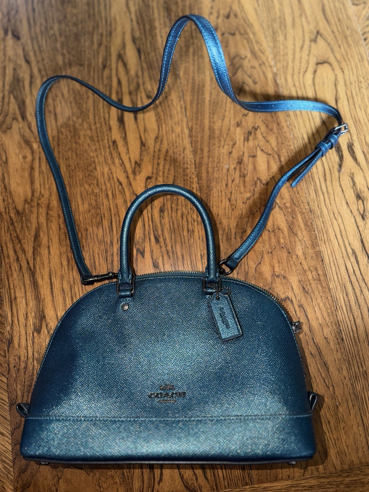 Coach Metallic Teal Leather Mini Sierra Satchel Bag F22315 Blue Green Purse NICE