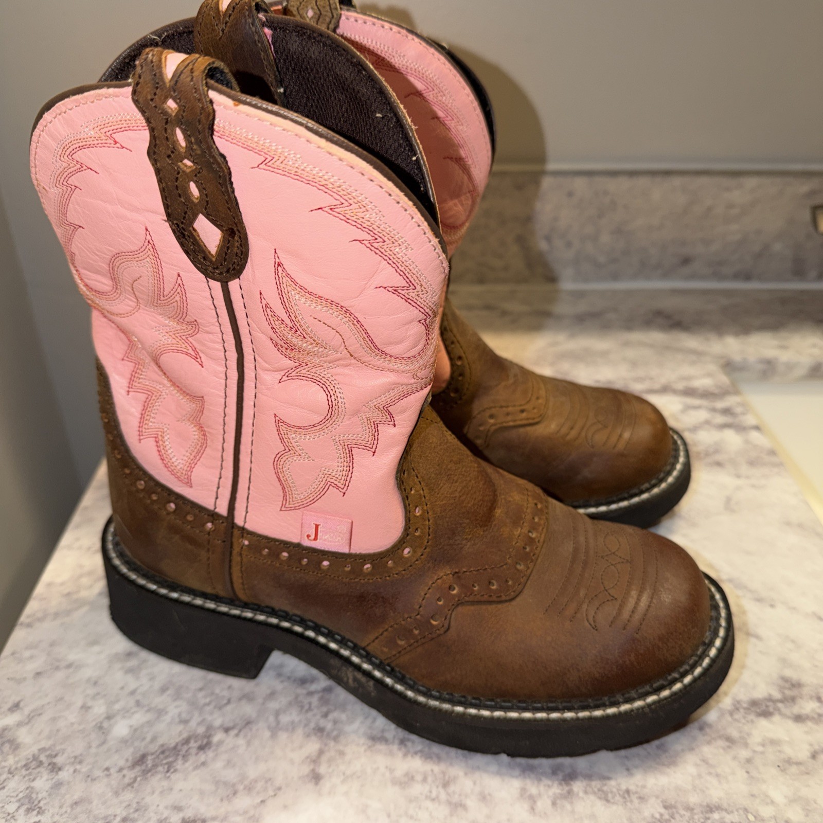 WOMENS JUSTIN GYPSY 6 1/2 PINK COWBOY BOOTS L9901