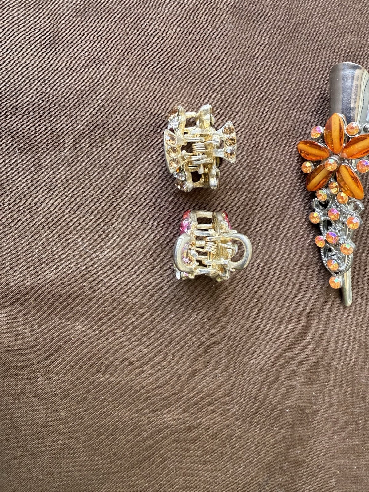 Vintage Hair Clips, Silver Metal, Flowers & Butterfly Rhinestones Free Shipping!