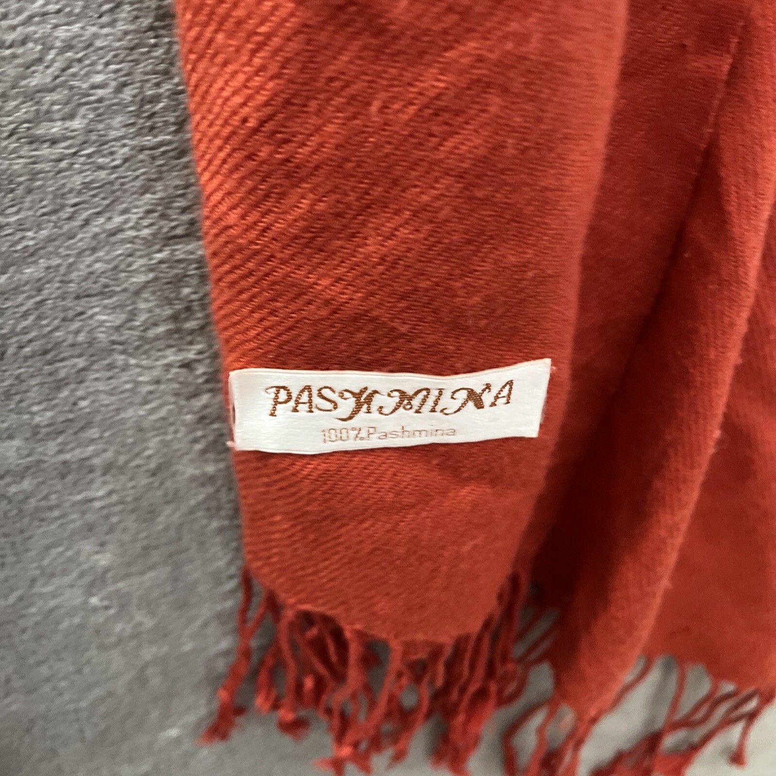Pashmina Scarf Womans One Size Solid Orange Fringed Long 100% Pashmina