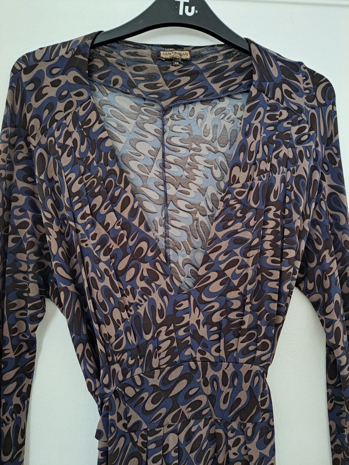 Maliparmi Dress Long Sleeve Silky Viscose Size 46 Made In Italy Chic