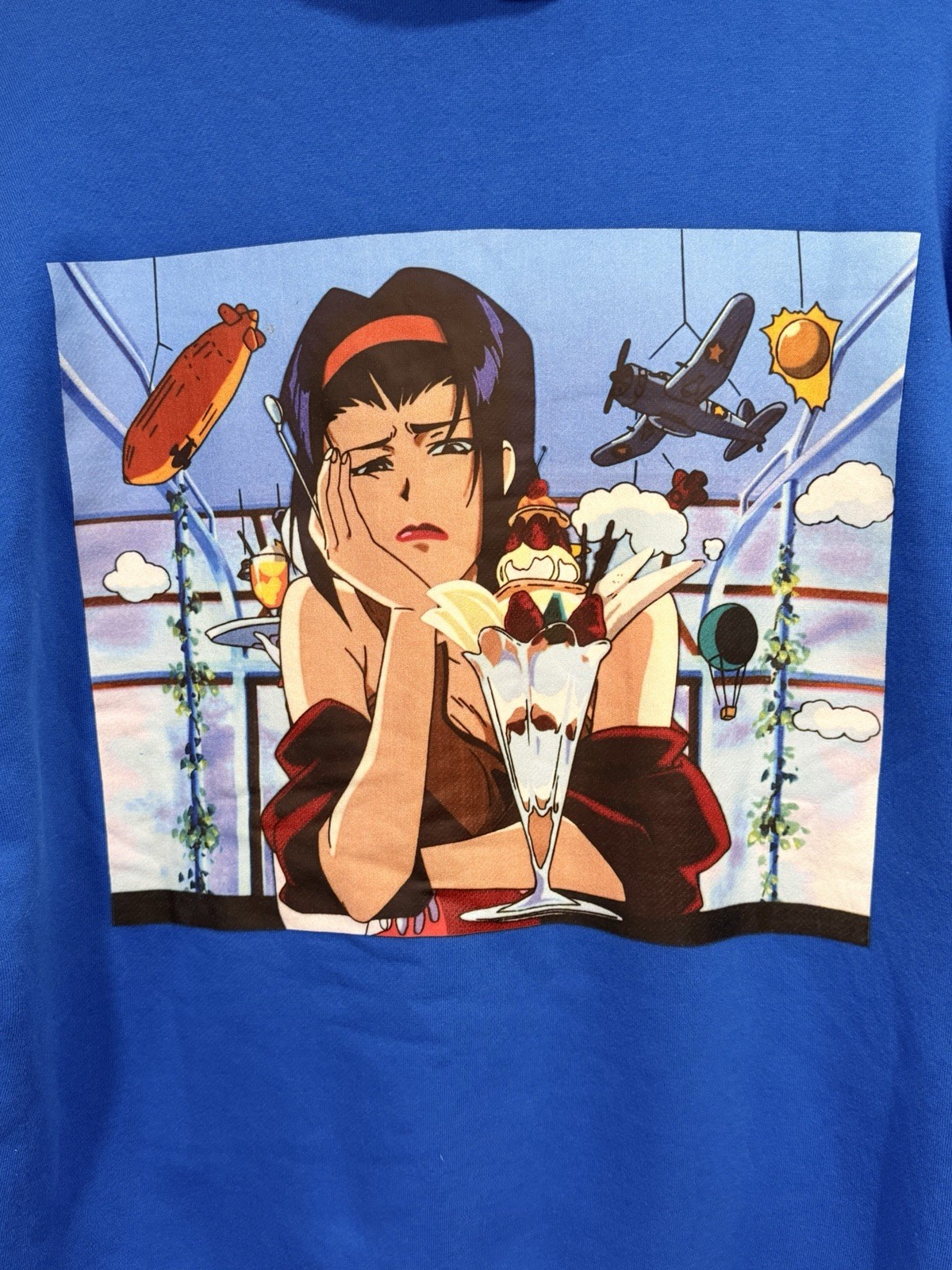 Cowboy Bebop Hoodie Faye Valentine Blue Anime Mens M Dumbgood Sexy Bounty Space