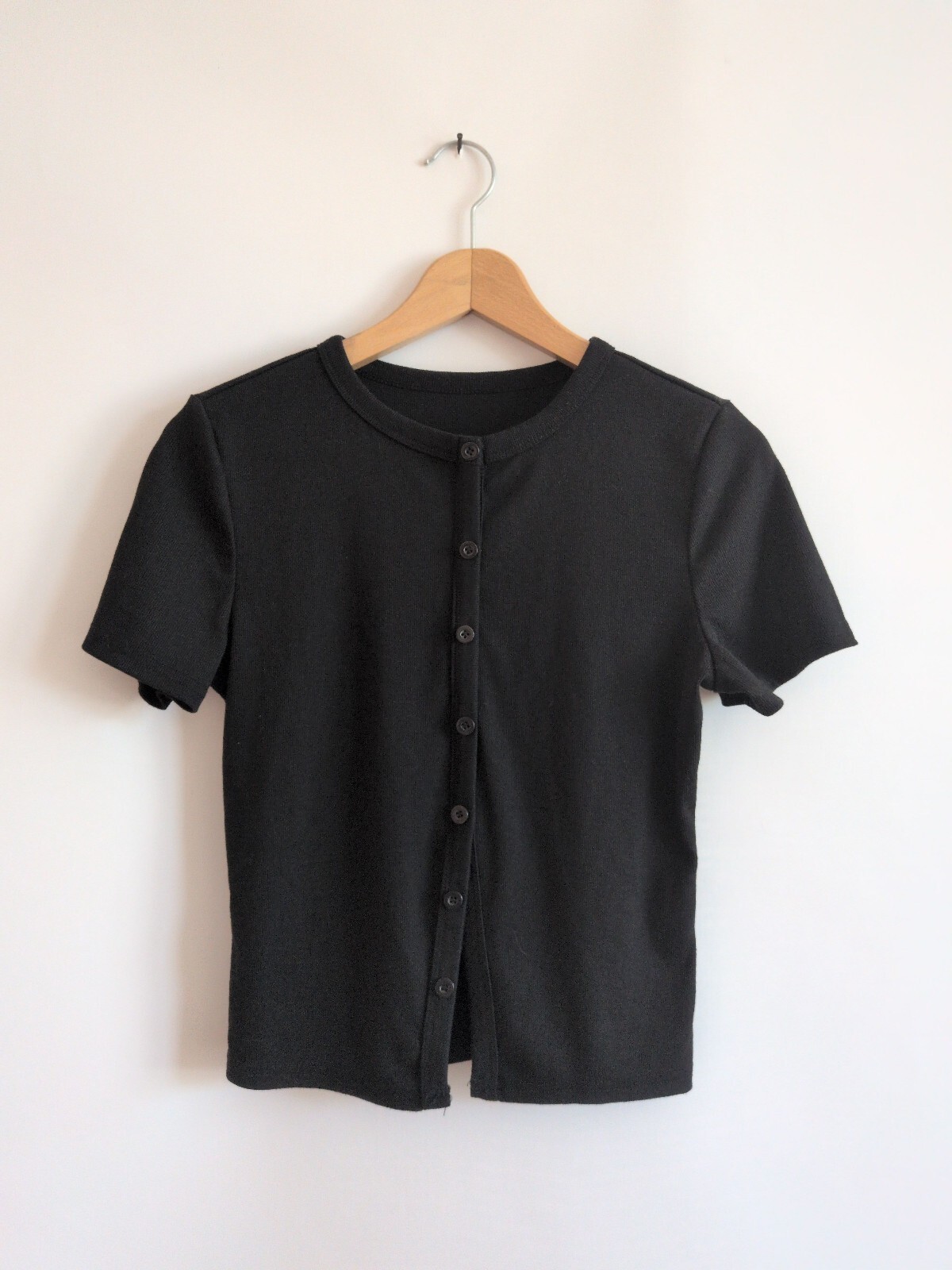 SHEIN Black Short Sleeve Button-Up Top Size L 40/42 8/10