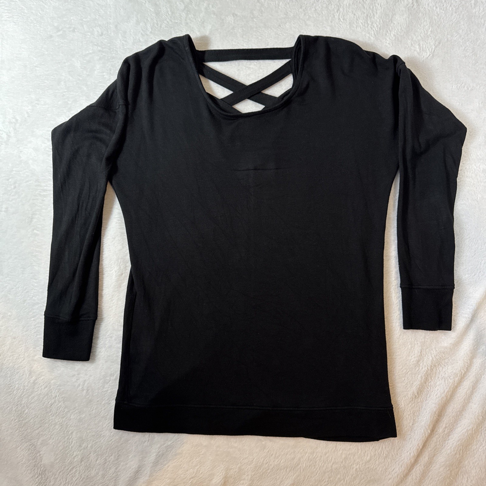 Athleta Black Criss-Cross Back Modal Blend Long Sleeve Top XS Made in USA